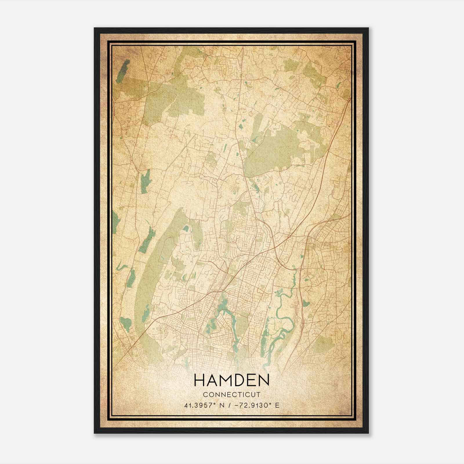 Vintage Hamden Connecticut Map Poster, Modern Home Decor Wall Art Print