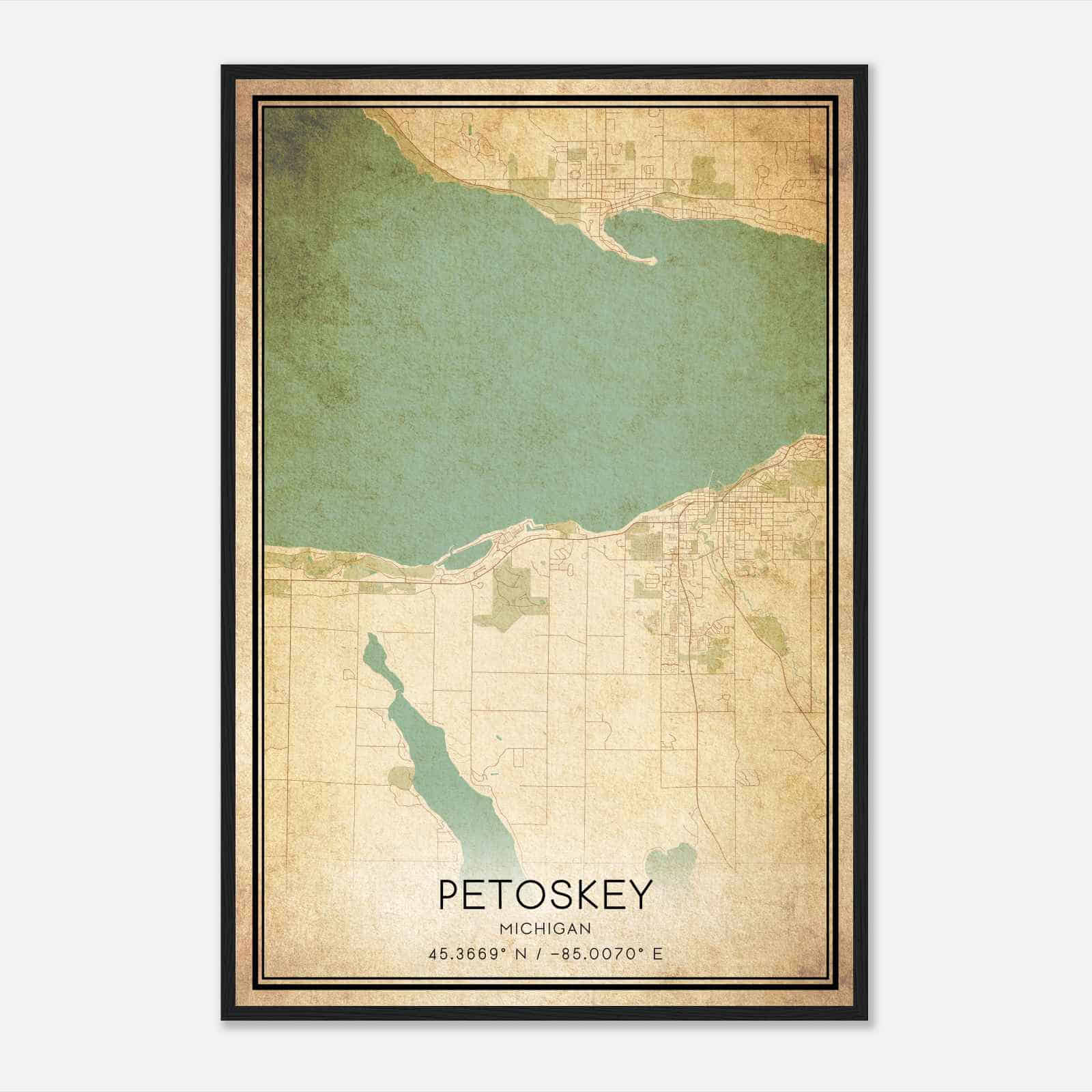 Vintage Petoskey Michigan Map Poster, Modern Home Decor Wall Art Print