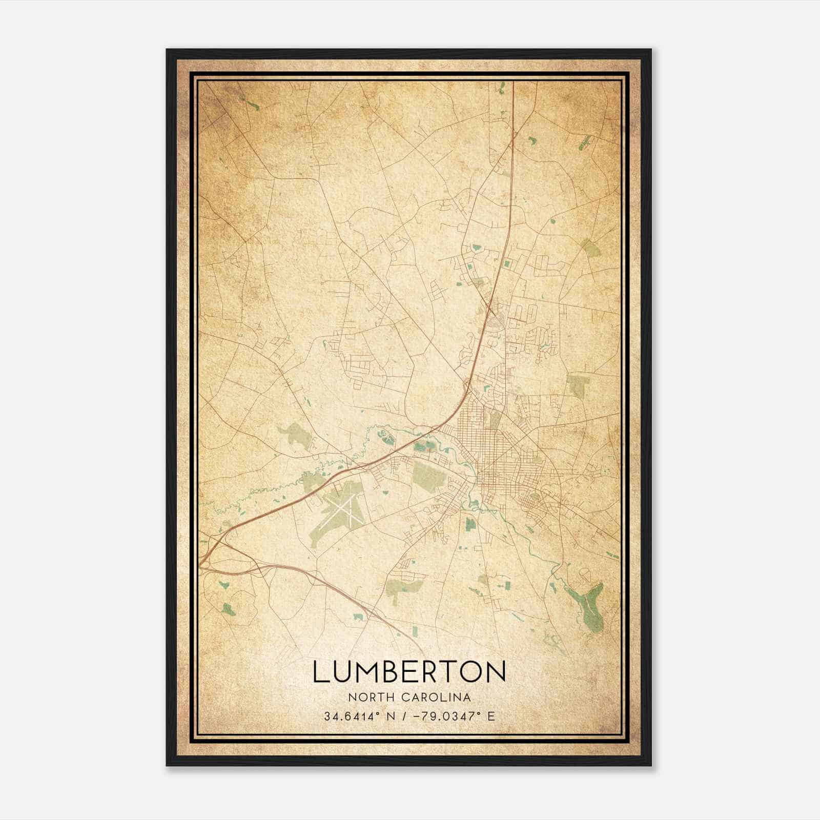 Vintage Lumberton North Carolina Map Poster, Modern Home Decor Wall Art Print