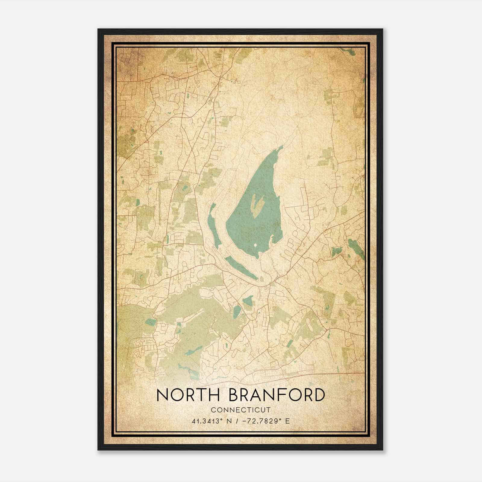 Vintage North Branford Connecticut Map Poster, Modern Home Decor Wall Art Print