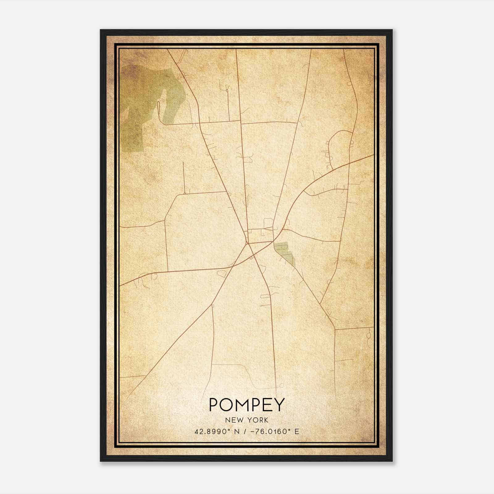 Vintage Pompey New York Map Poster, Modern Home Decor Wall Art Print