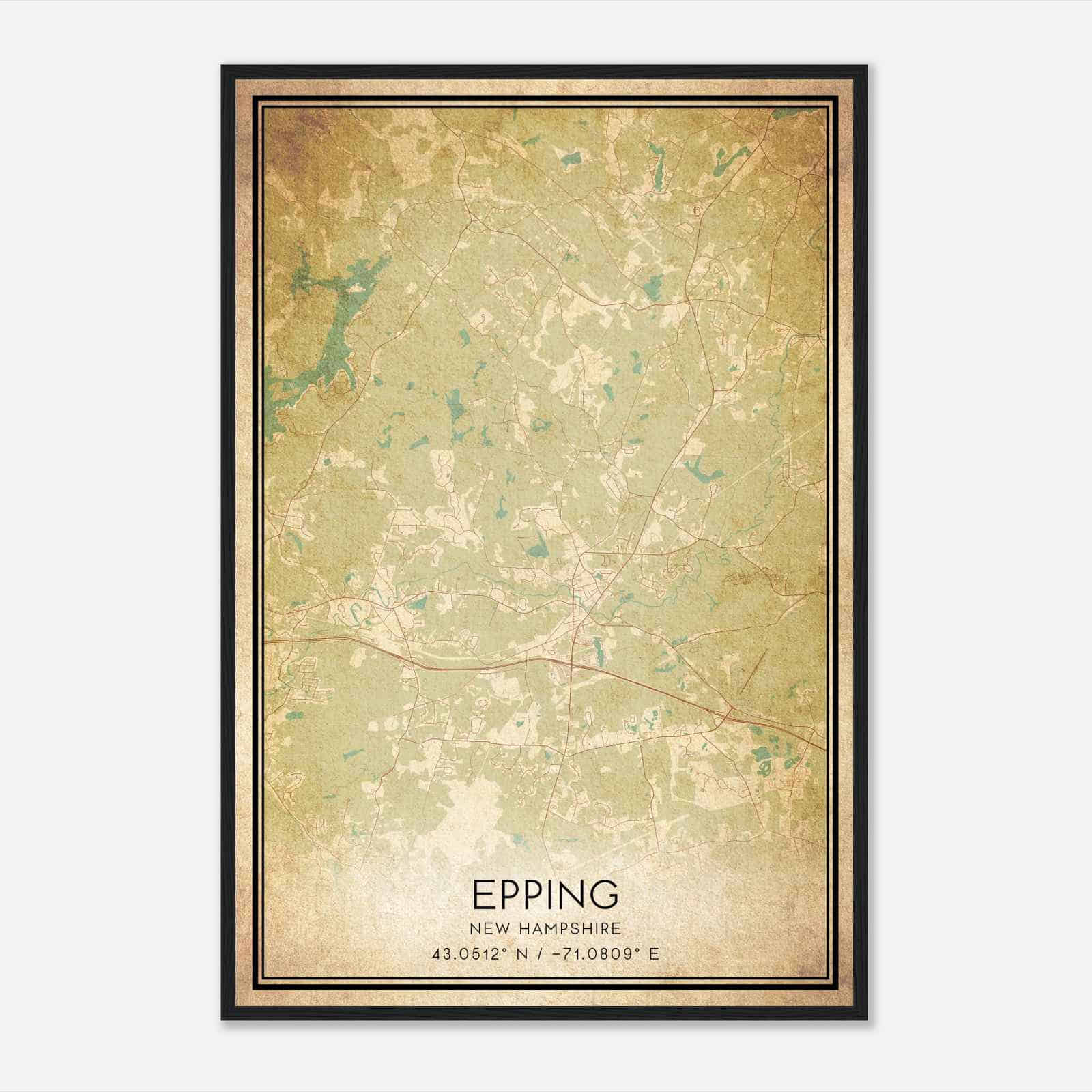 Vintage Epping New Hampshire Map Poster, Modern Home Decor Wall Art Print