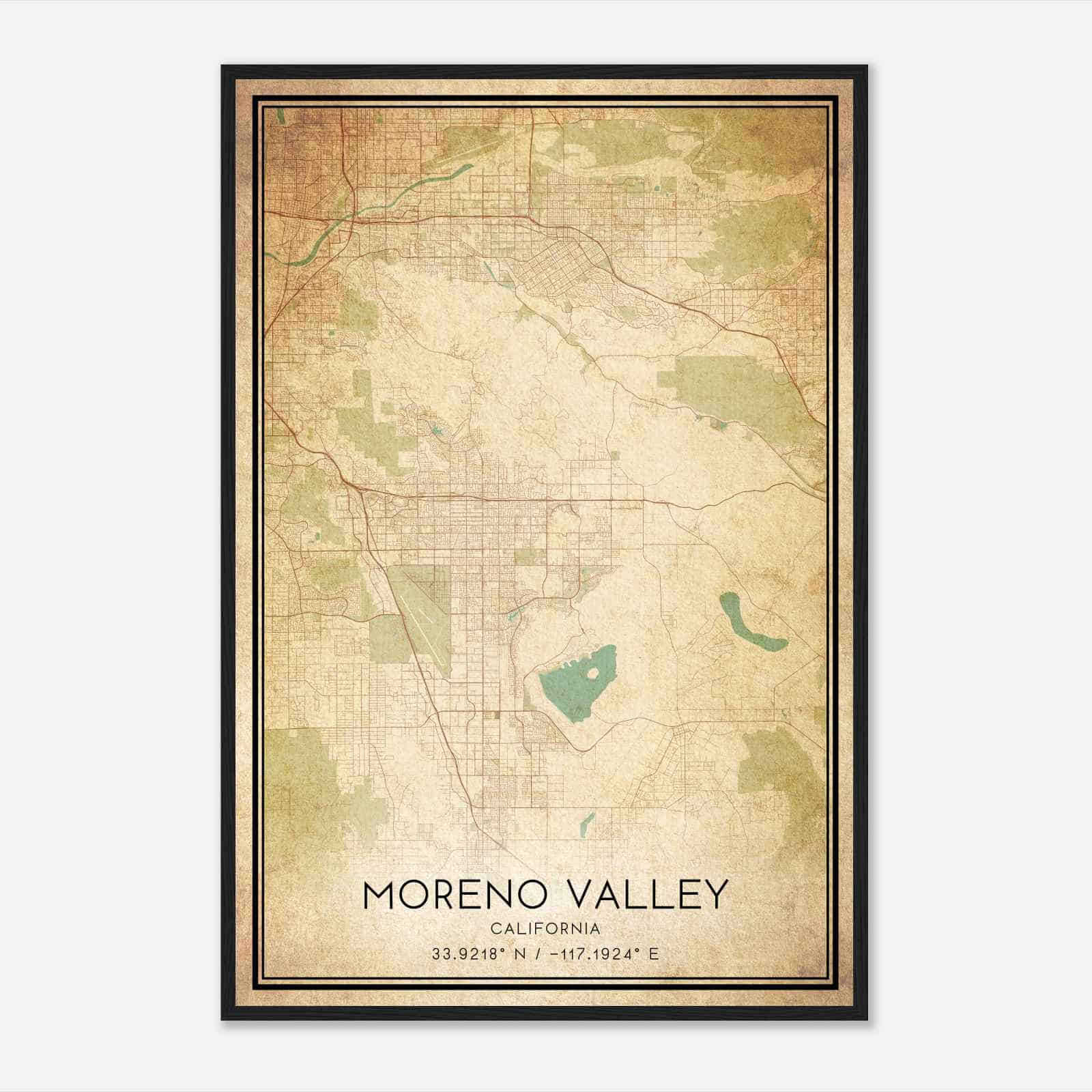 Vintage Moreno Valley California Map Poster, Modern Home Decor Wall Art Print