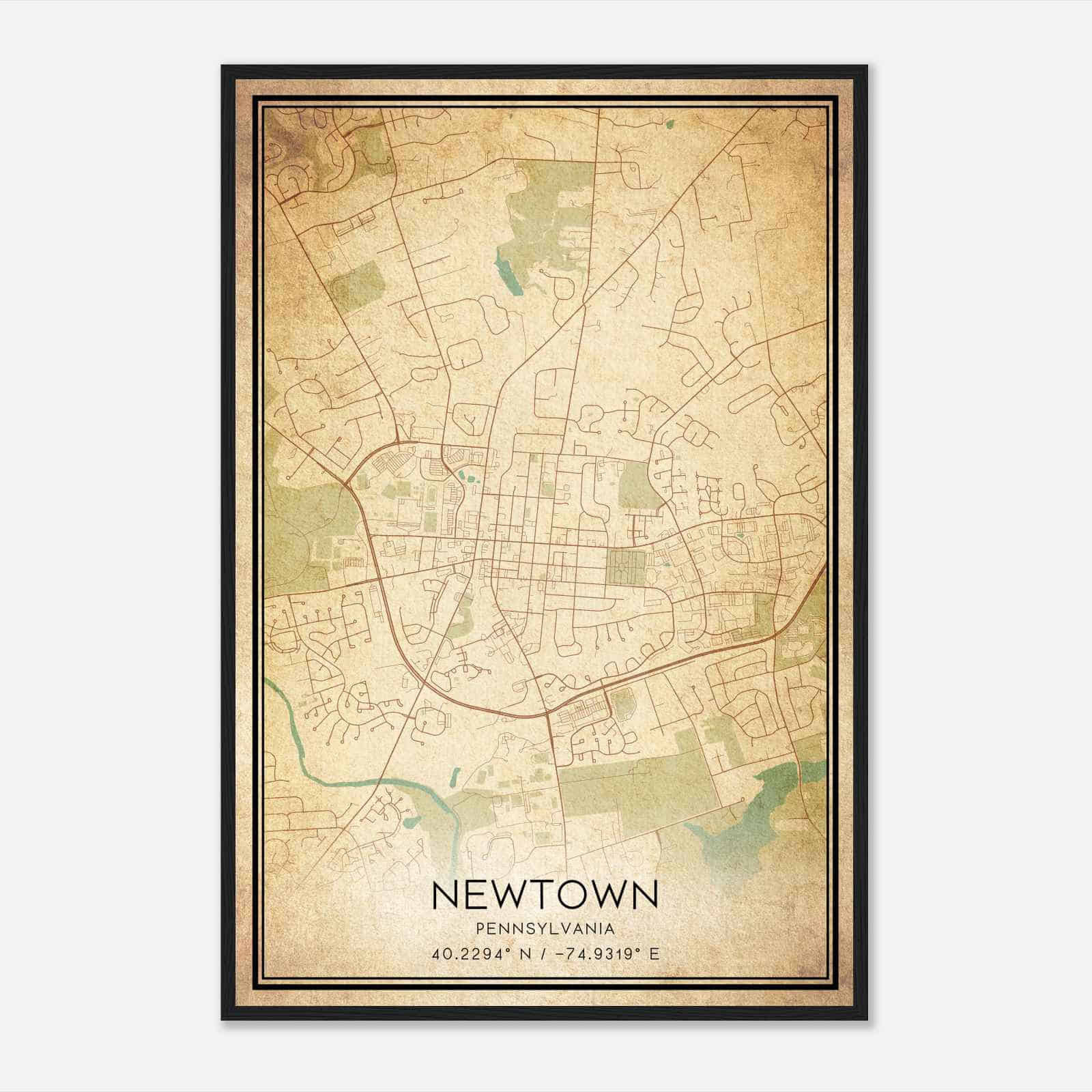Vintage Newtown Pennsylvania Map Poster, Modern Home Decor Wall Art Print