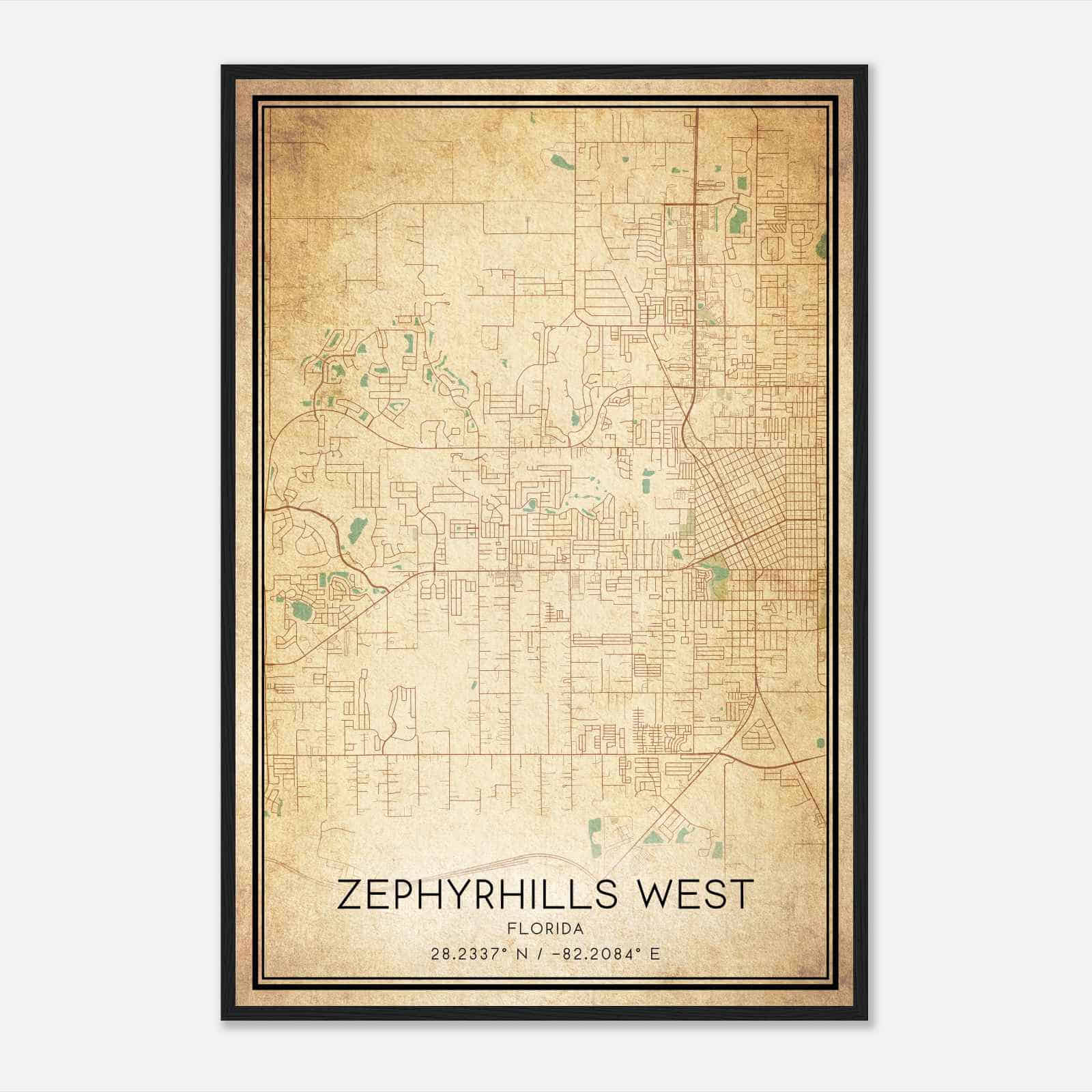 Vintage Zephyrhills West Florida Map Poster, Modern Home Decor Wall Art Print
