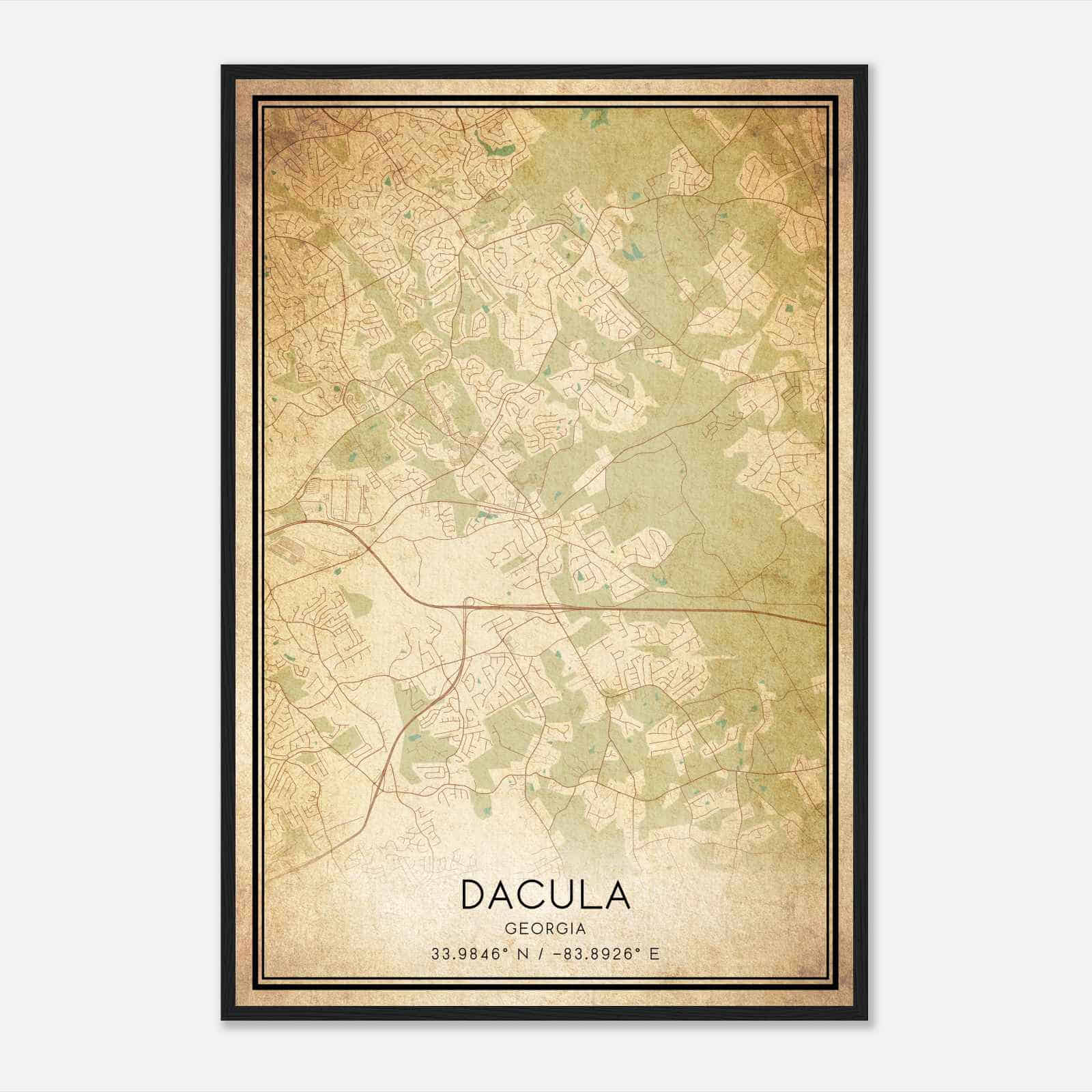 Vintage Dacula Georgia Map Poster, Modern Home Decor Wall Art Print