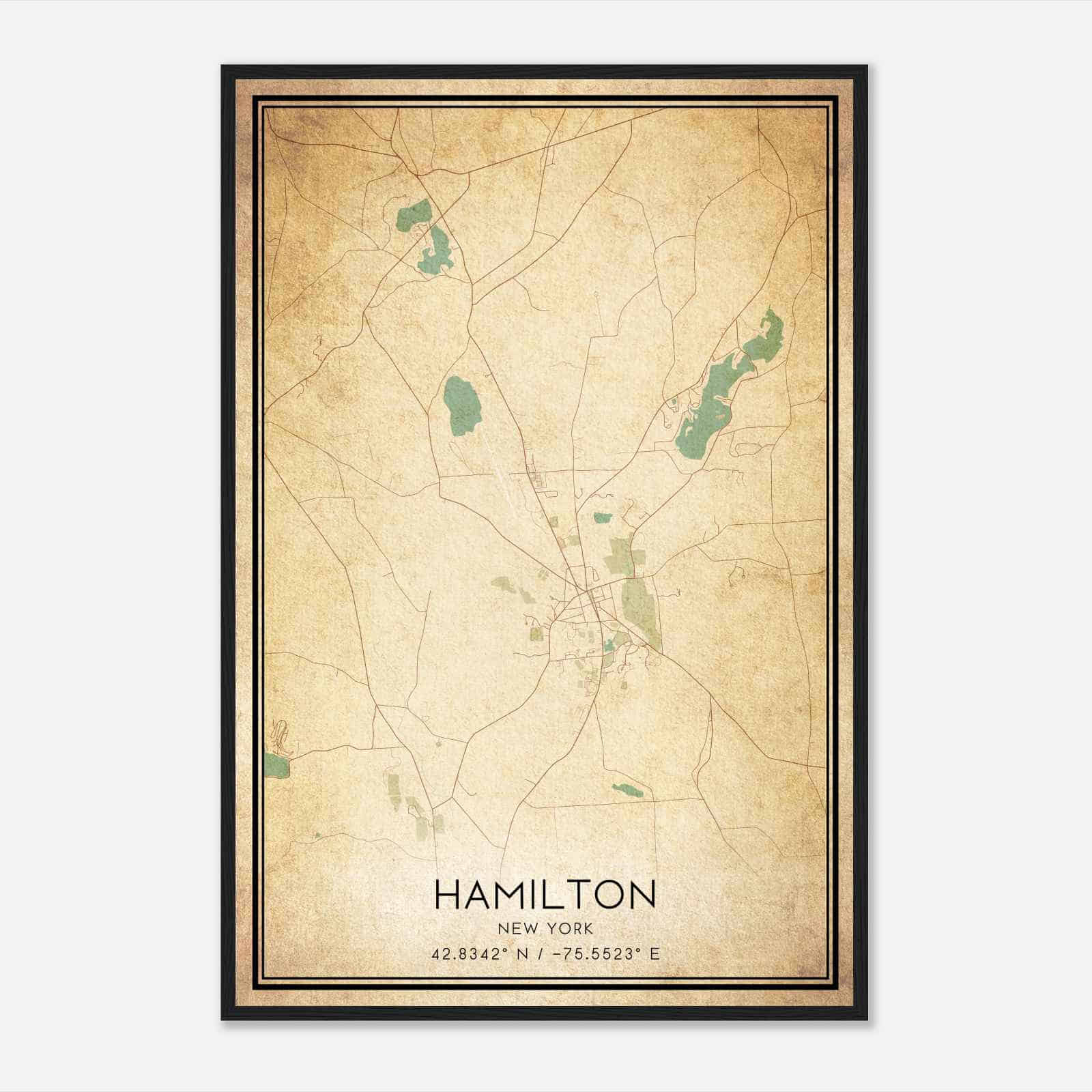 Vintage Hamilton New York Map Poster, Modern Home Decor Wall Art Print