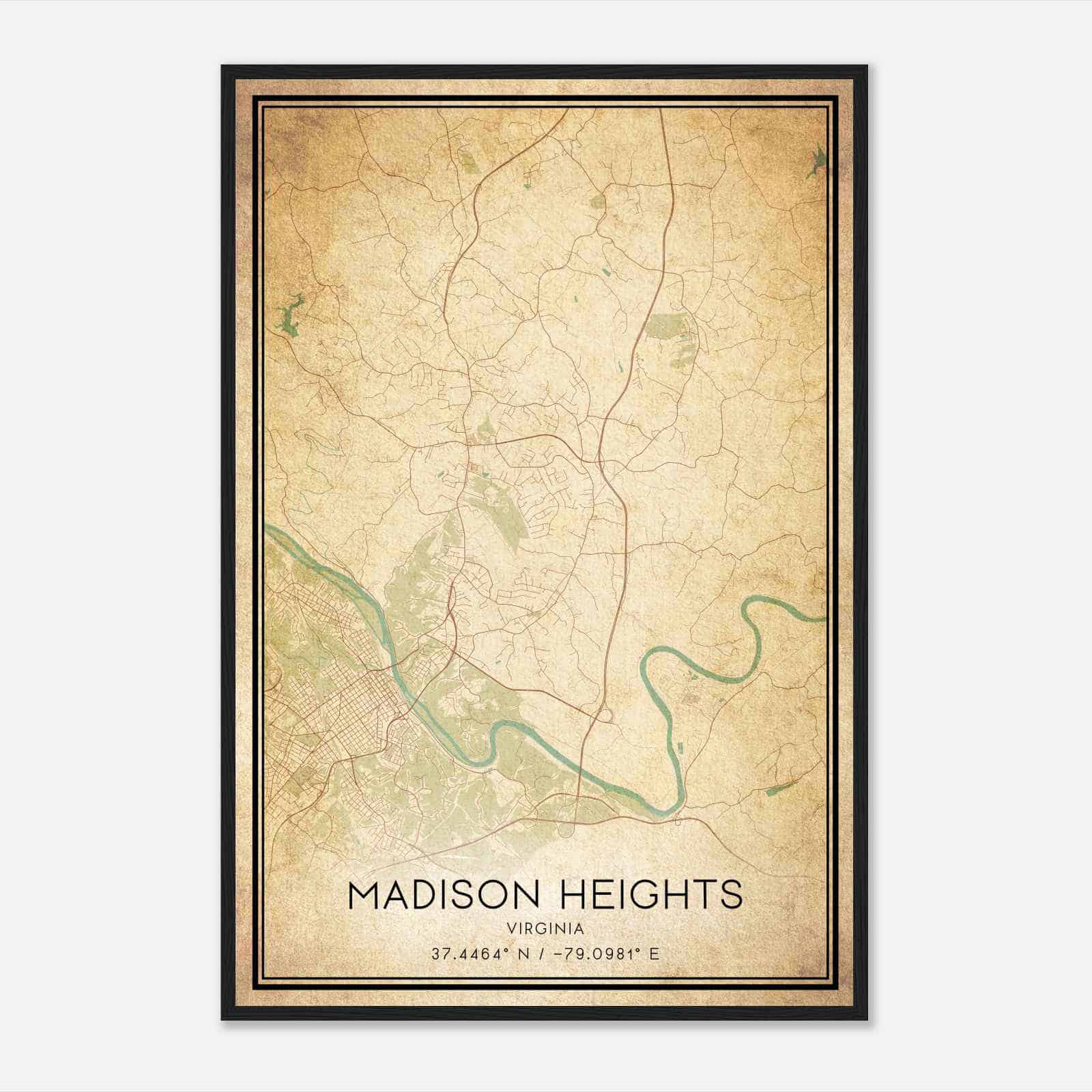 Vintage Madison Heights Virginia Map Poster, Modern Home Decor Wall Art Print