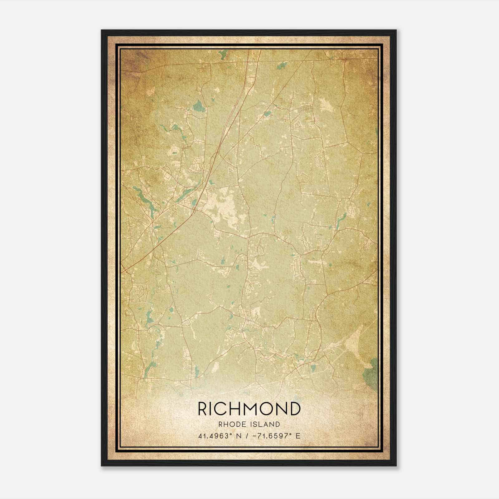 Vintage Richmond Rhode Island Map Poster, Modern Home Decor Wall Art Print