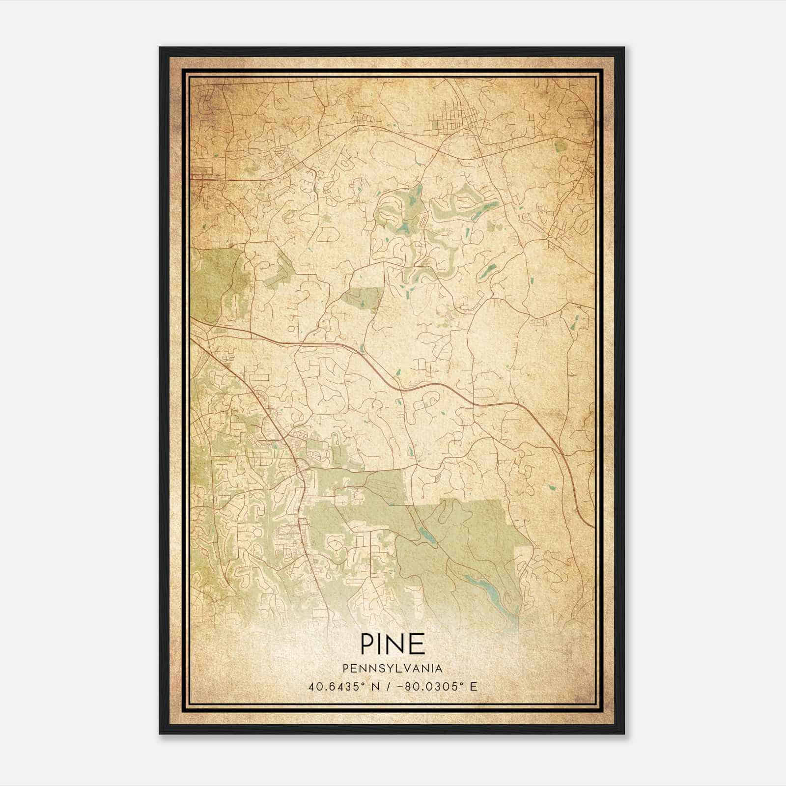 Vintage Pine Pennsylvania Map Poster, Modern Home Decor Wall Art Print