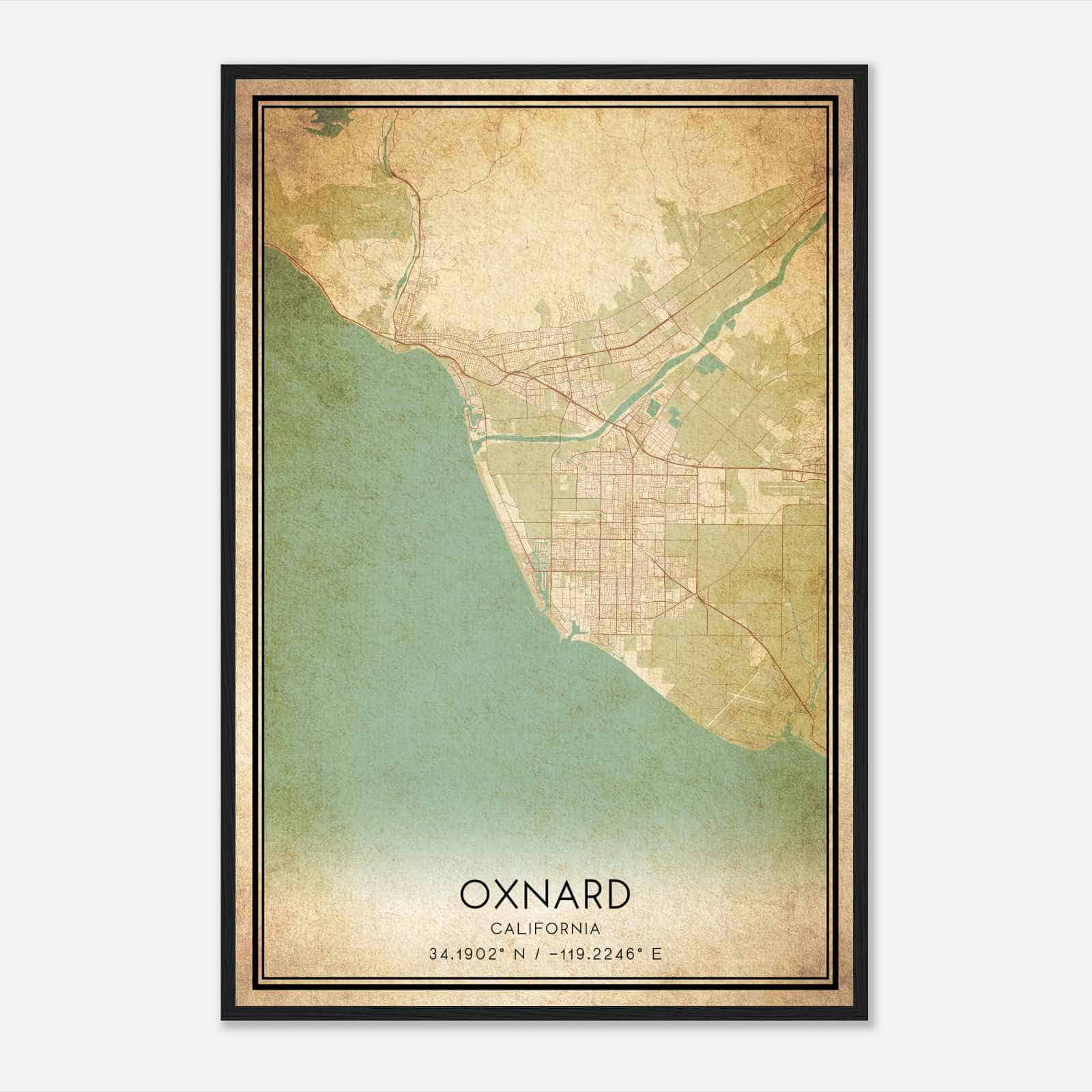 Vintage Oxnard California Map Poster, Modern Home Decor Wall Art Print