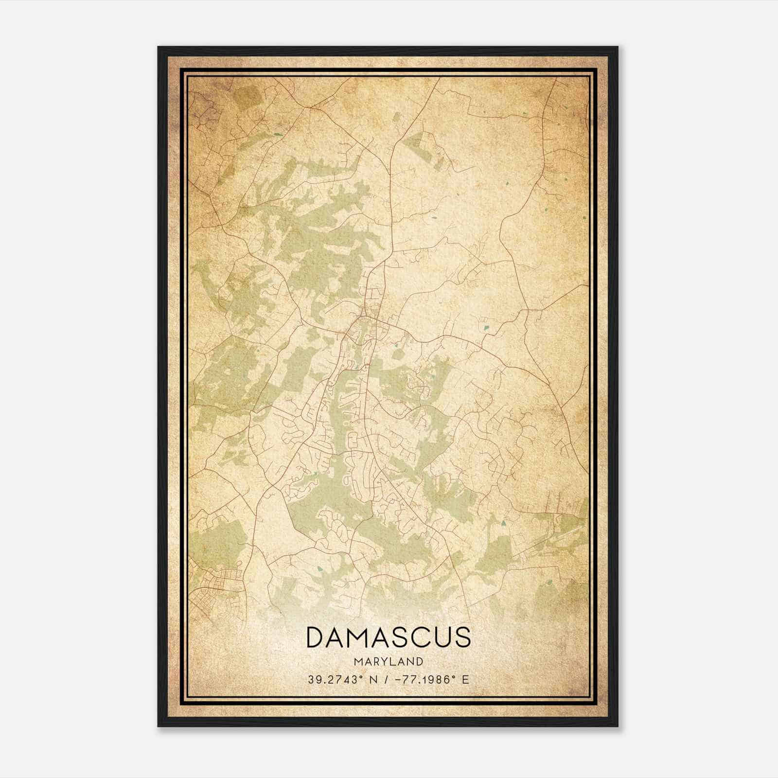 Vintage Damascus Maryland Map Poster, Modern Home Decor Wall Art Print