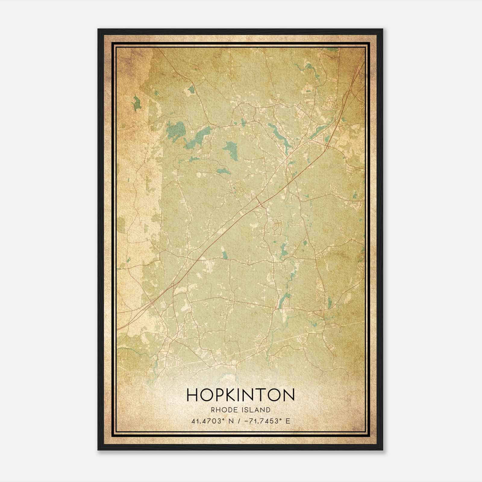 Vintage Hopkinton Rhode Island Map Poster, Modern Home Decor Wall Art Print