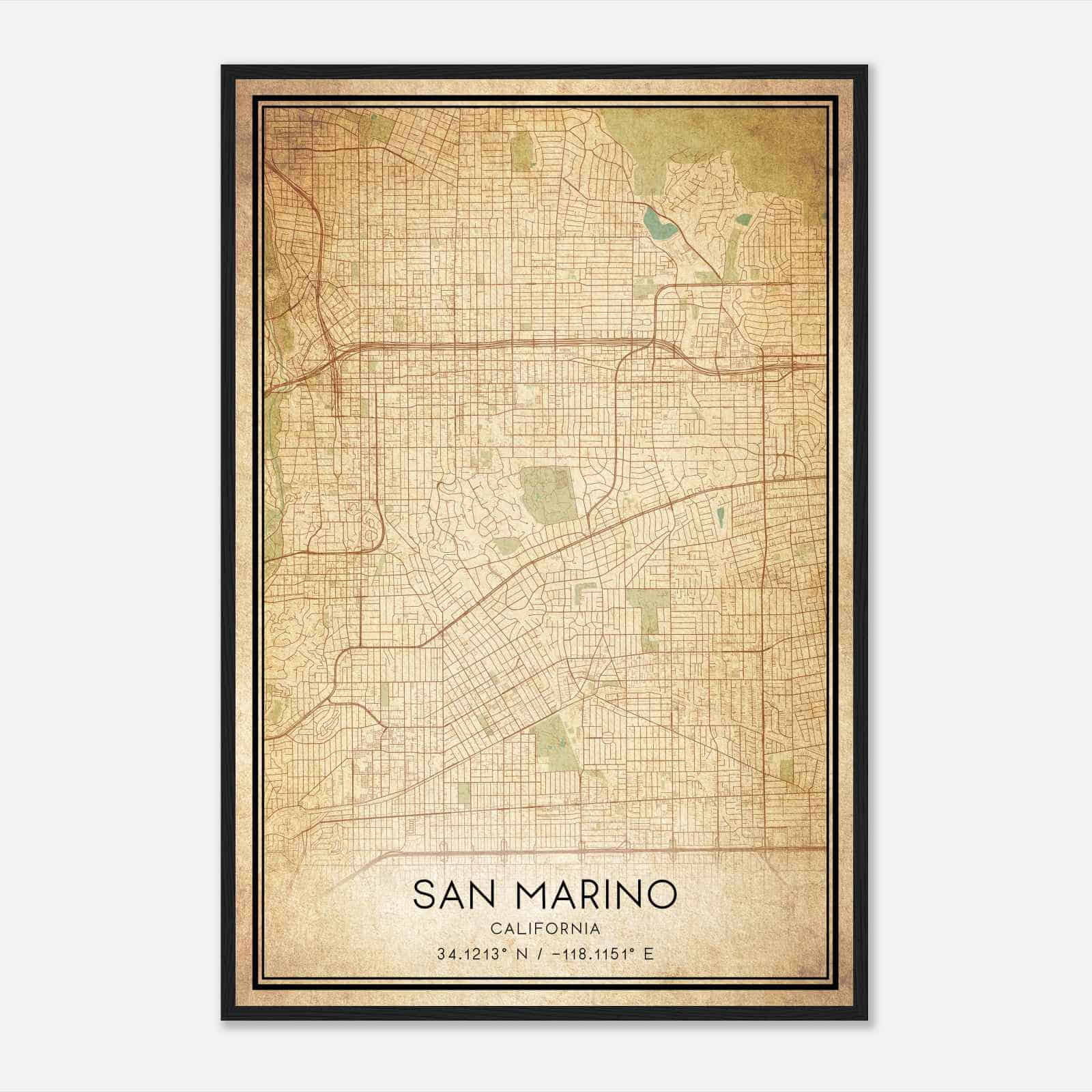 Vintage San Marino California Map Poster, Modern Home Decor Wall Art Print