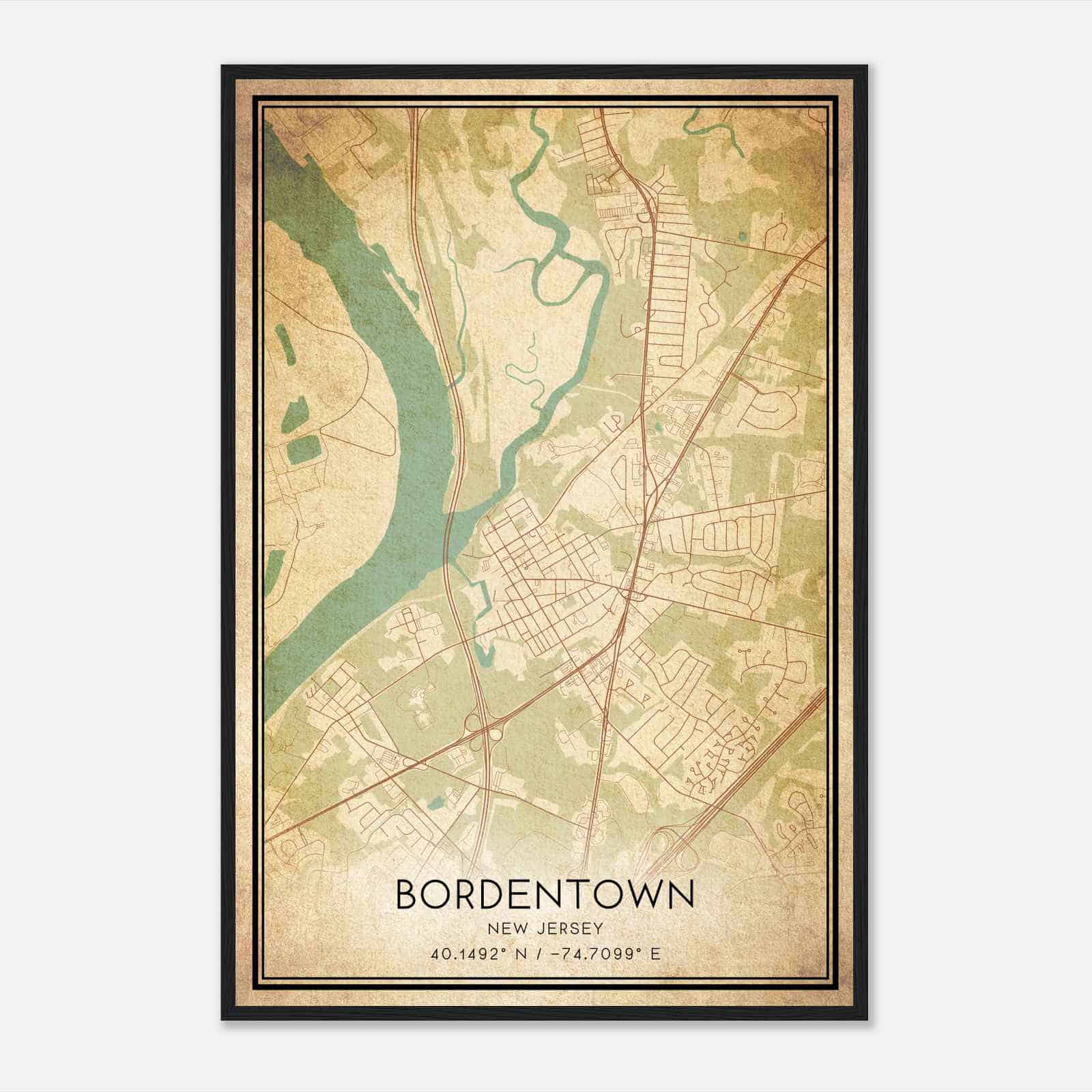Vintage Bordentown New Jersey Map Poster, Modern Home Decor Wall Art Print Vintage Bordentown New Jersey Map Poster, Modern Home Decor Wall Art Print