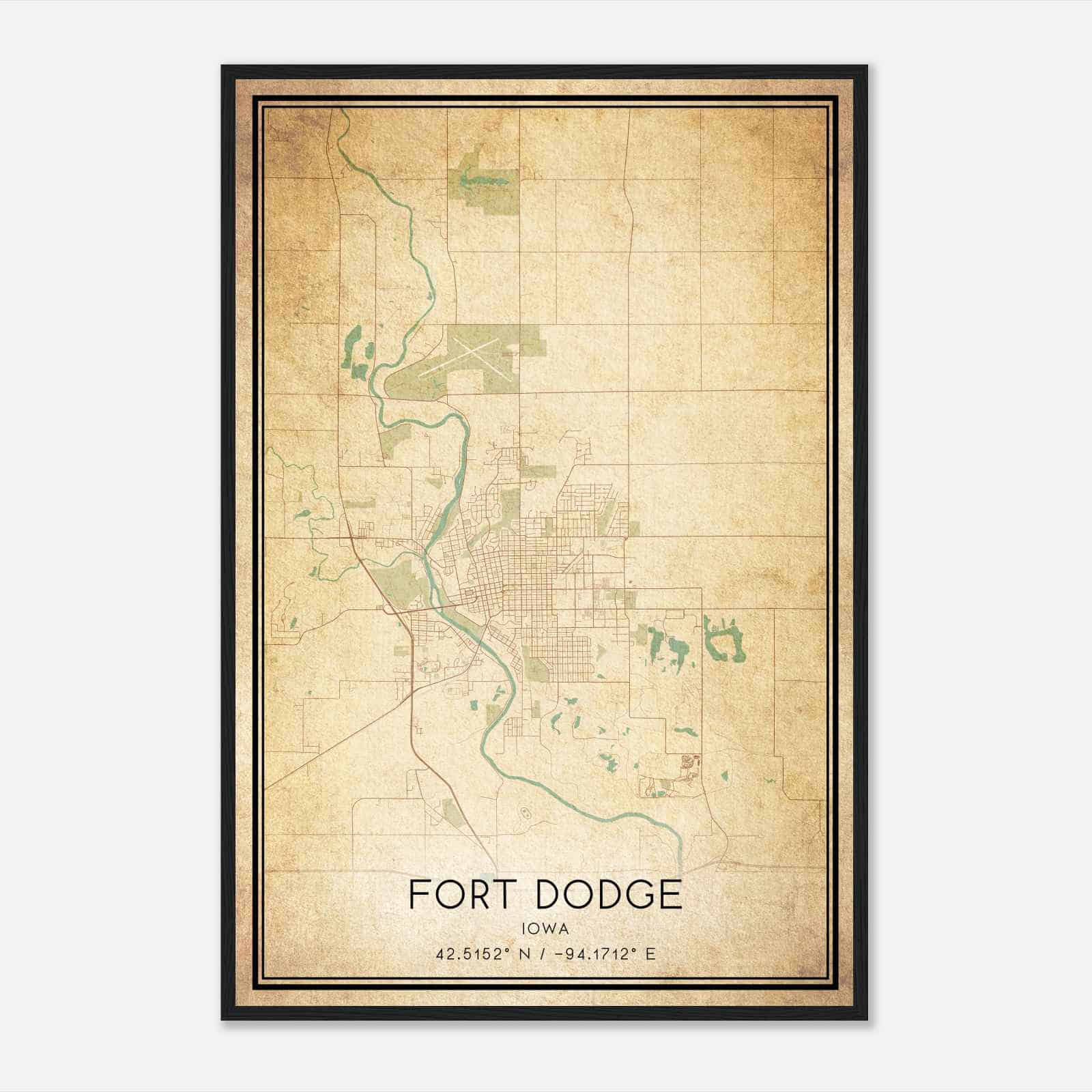Vintage Fort Dodge Iowa Map Poster, Modern Home Decor Wall Art Print