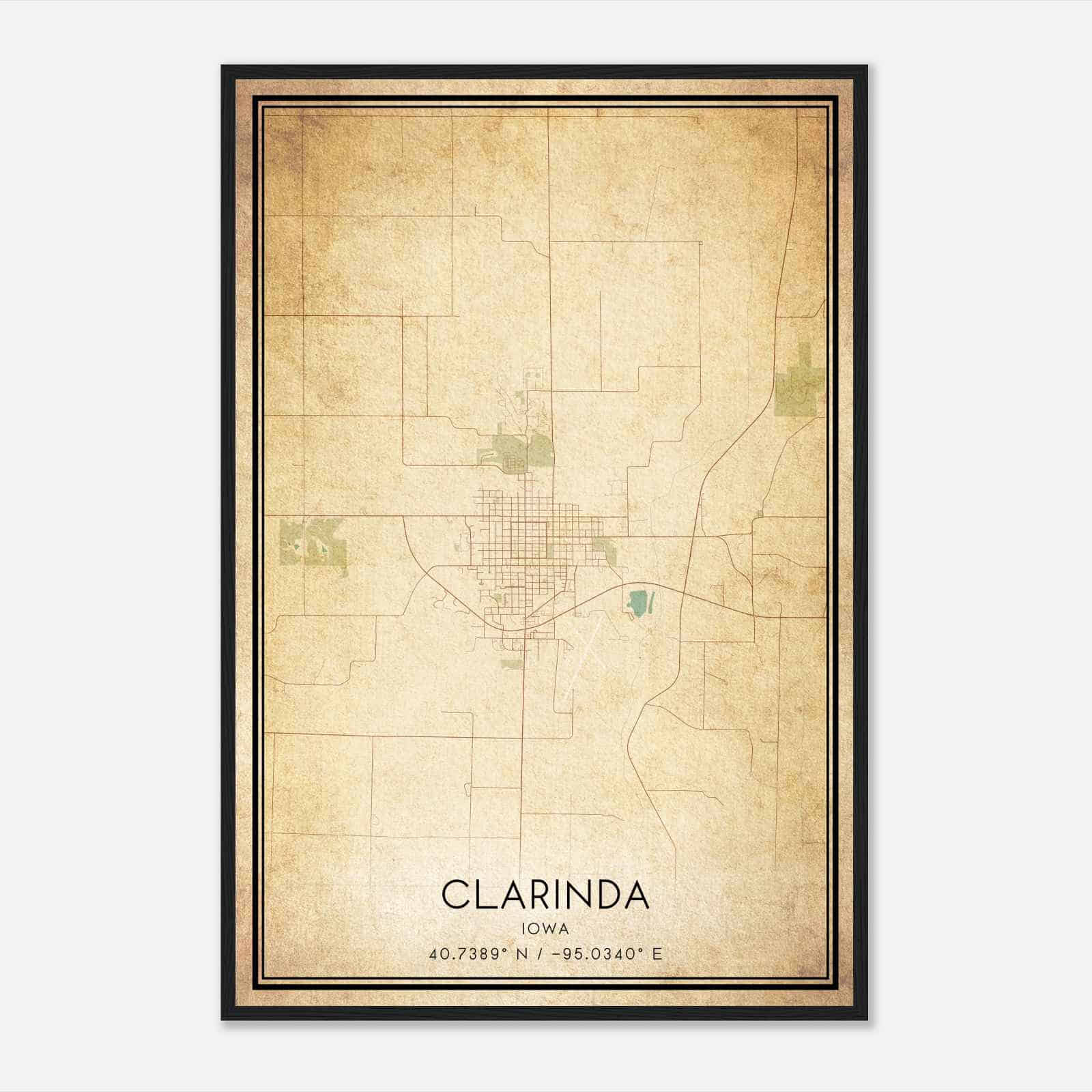 Vintage Clarinda Iowa Map Poster, Modern Home Decor Wall Art Print