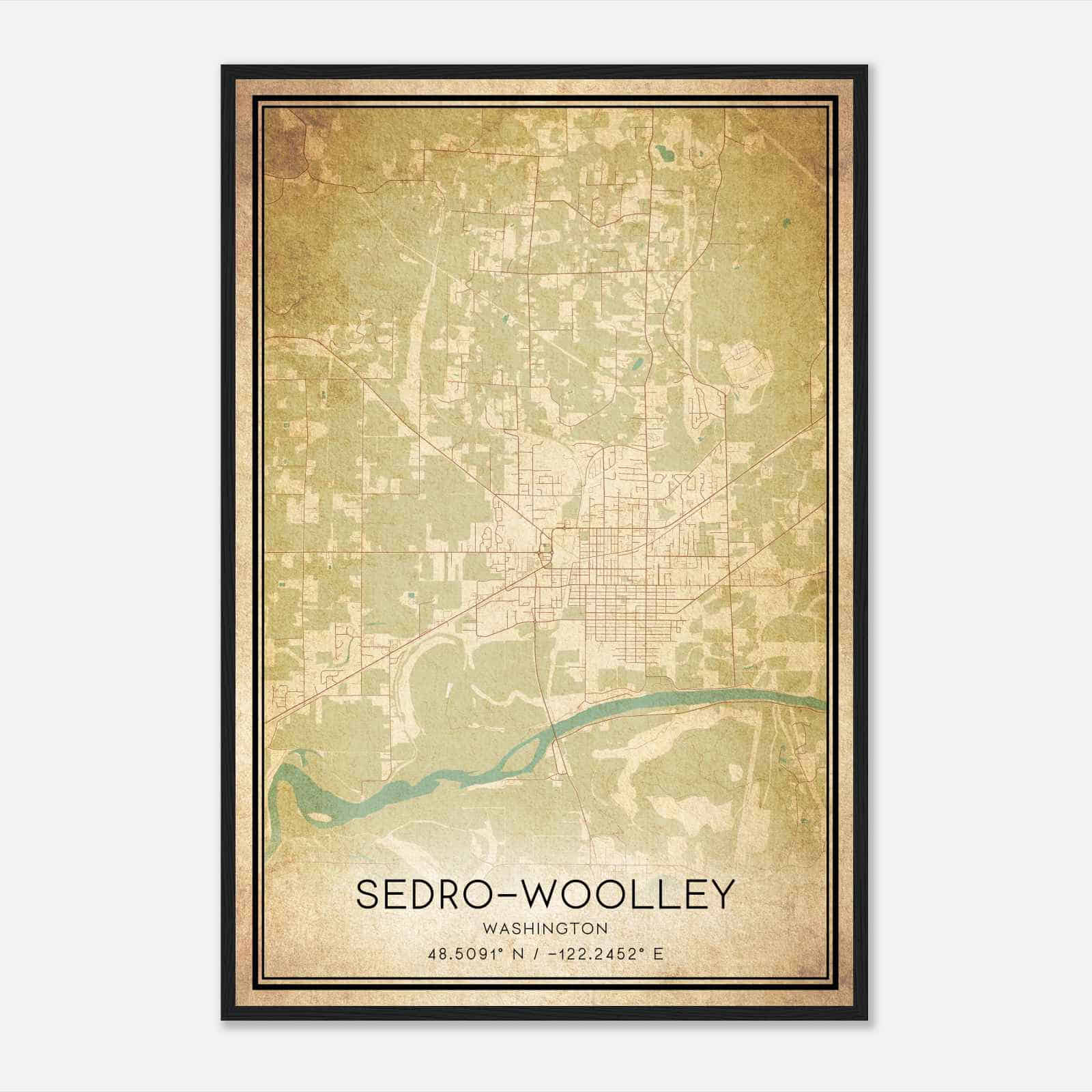 Vintage Sedro-Woolley Washington Map Poster, Modern Home Decor Wall Art Print
