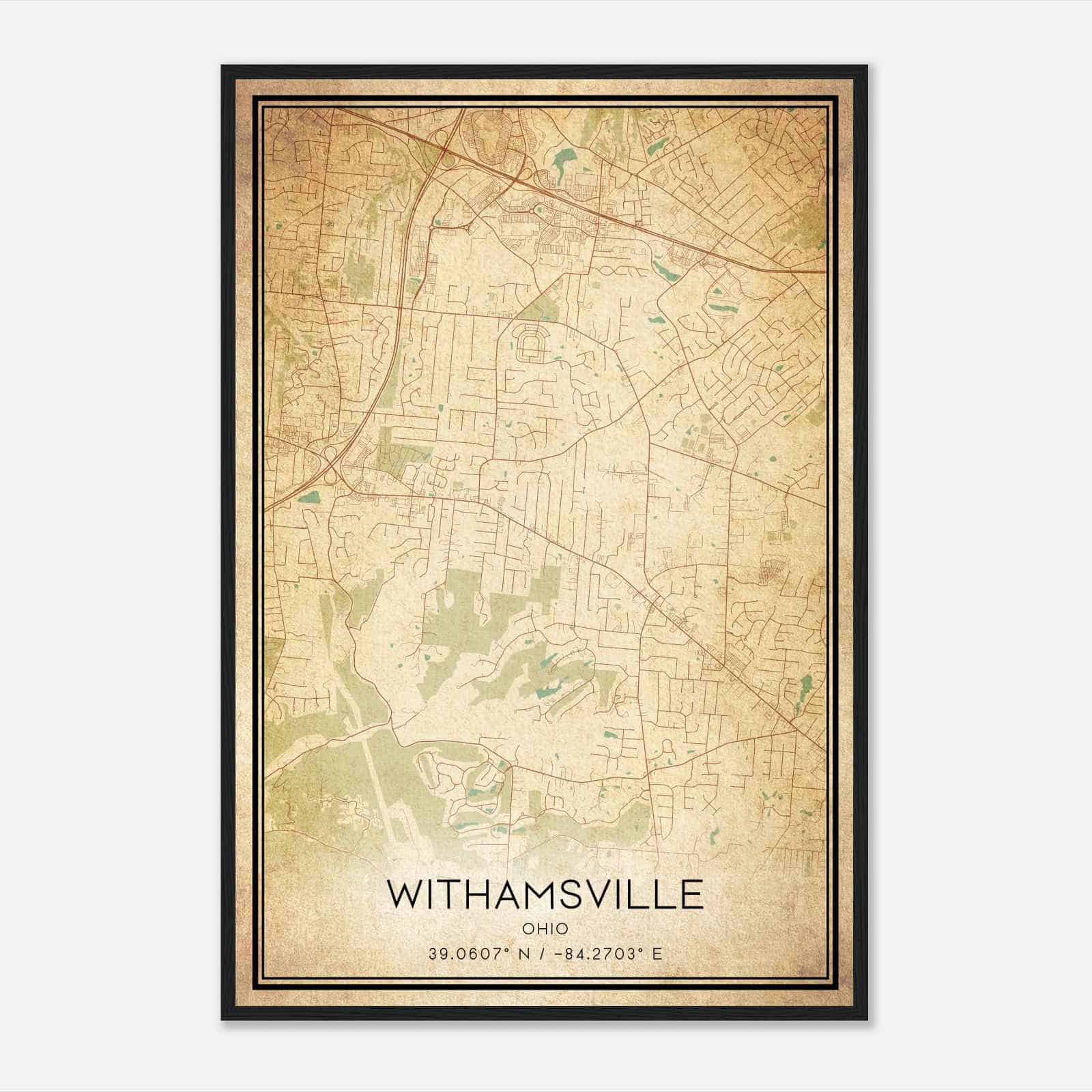Vintage Withamsville Ohio Map Poster, Modern Home Decor Wall Art Print