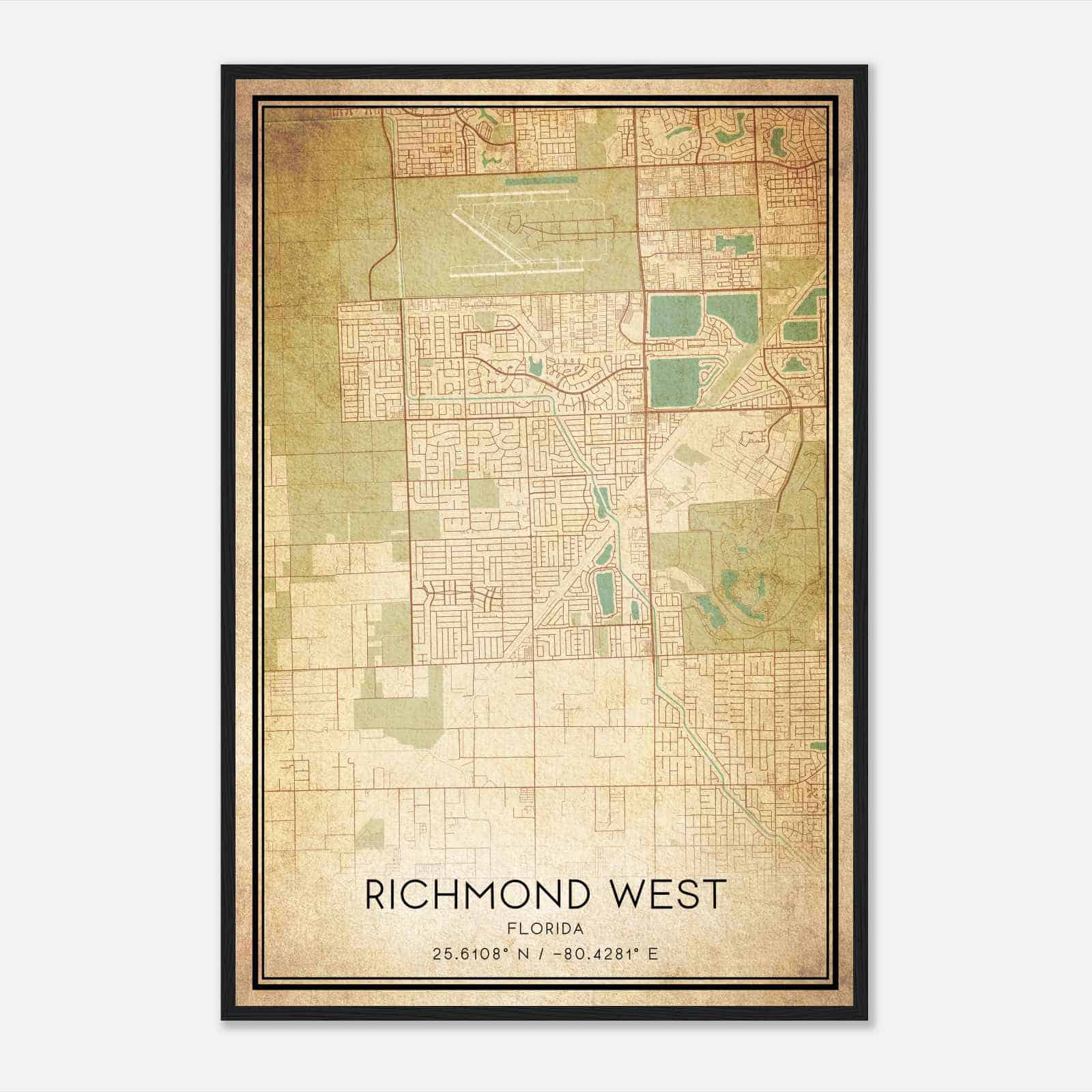 Vintage Richmond West Florida Map Poster, Modern Home Decor Wall Art Print