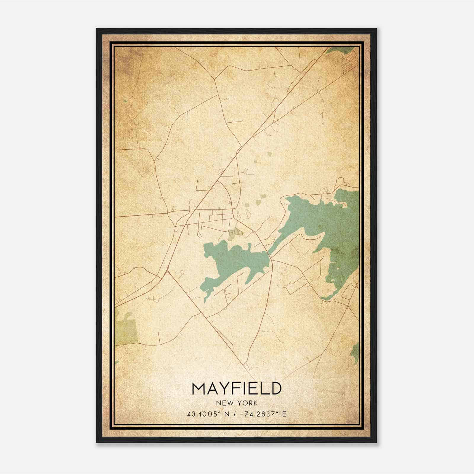 Vintage Mayfield New York Map Poster, Modern Home Decor Wall Art Print