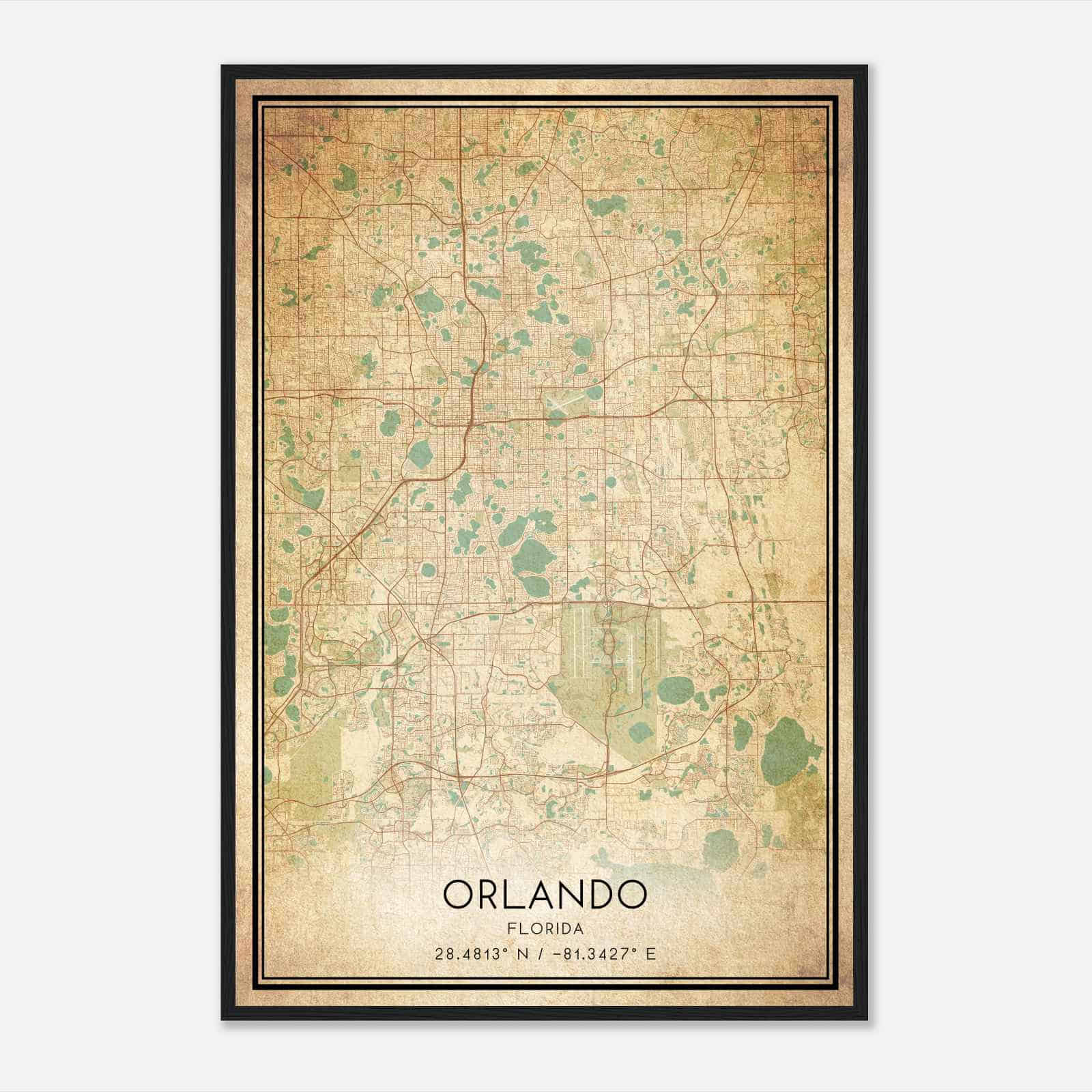 Vintage Orlando Florida Map Poster, Modern Home Decor Wall Art Print
