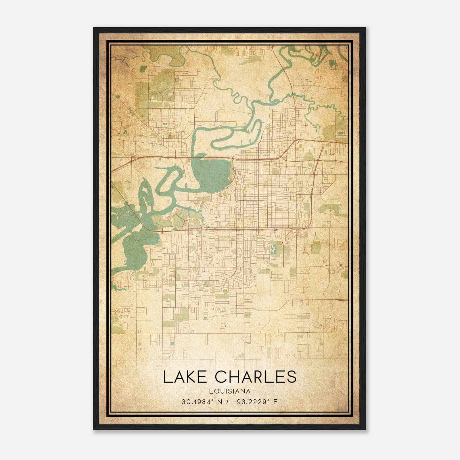 Vintage Lake Charles Louisiana Map Poster, Modern Home Decor Wall Art Print