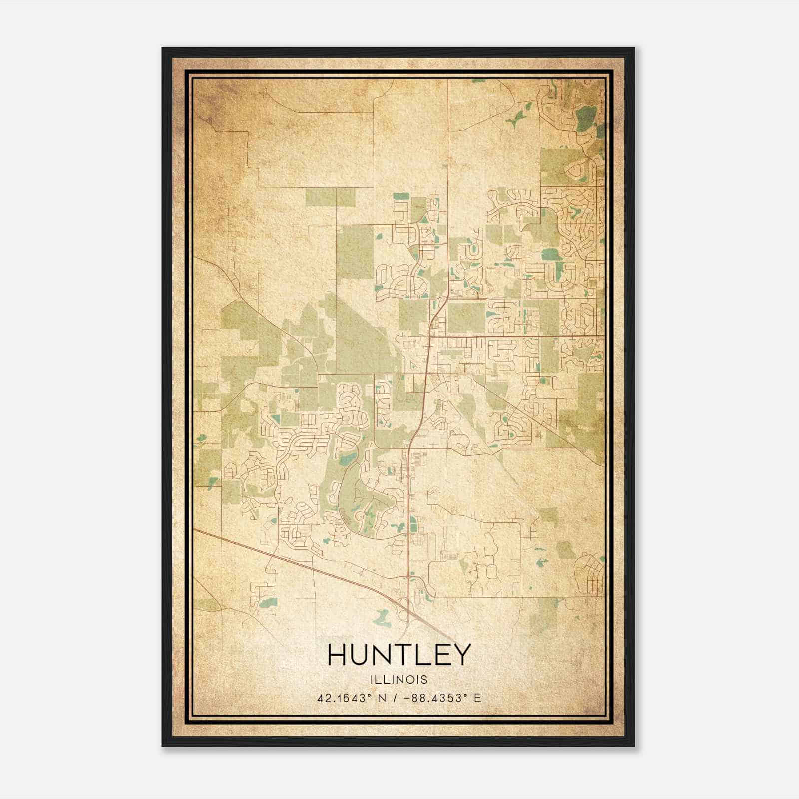 Vintage Huntley Illinois Map Poster, Modern Home Decor Wall Art Print