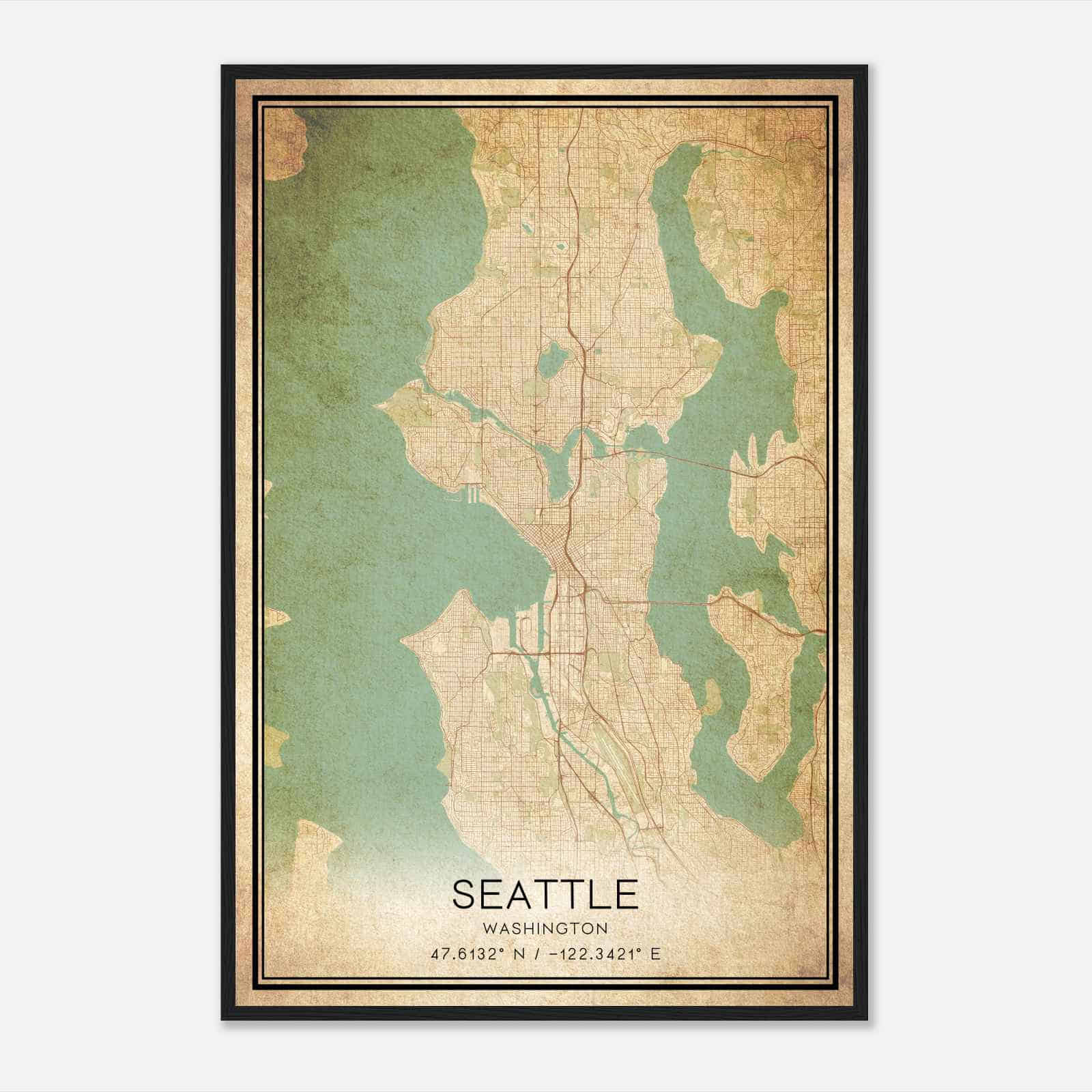 Vintage Seattle Washington Map Poster, Modern Home Decor Wall Art Print