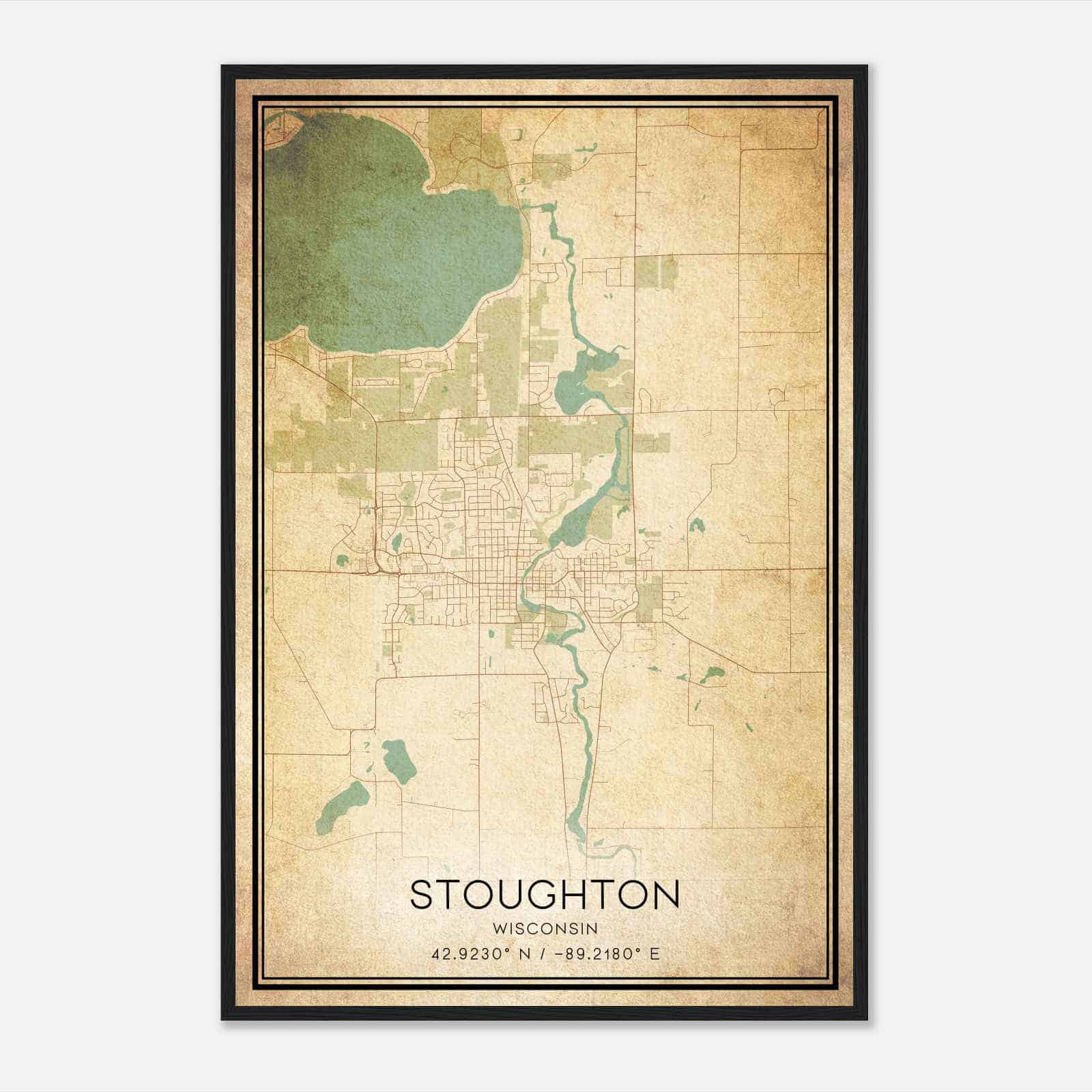 Vintage Stoughton Wisconsin Map Poster, Modern Home Decor Wall Art Print
