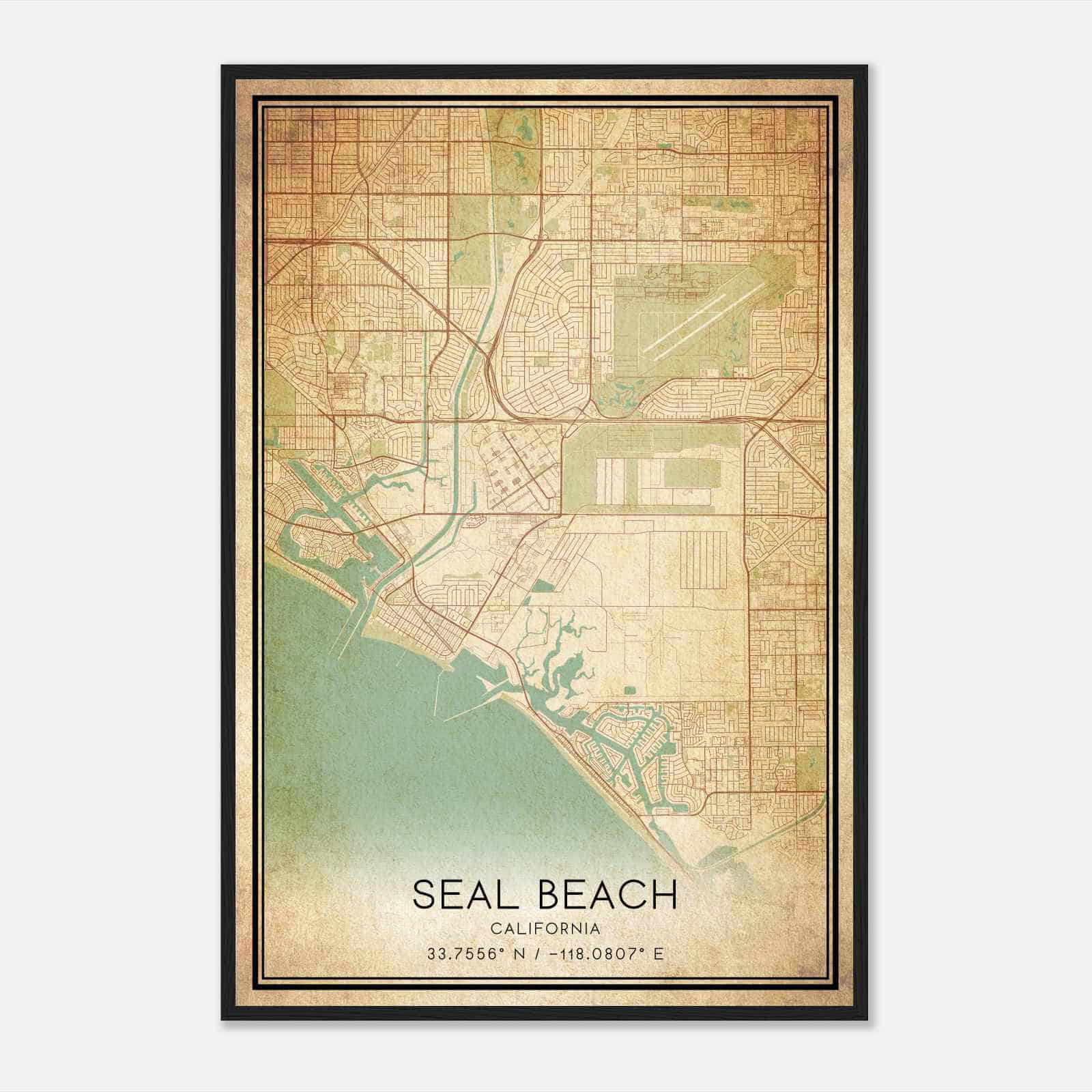 Vintage Seal Beach California Map Poster, Modern Home Decor Wall Art Print