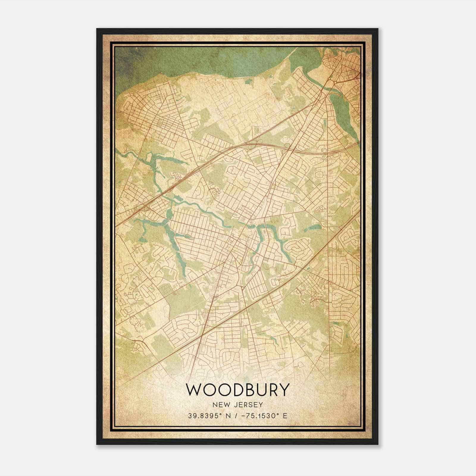 Vintage Woodbury New Jersey Map Poster, Modern Home Decor Wall Art Print