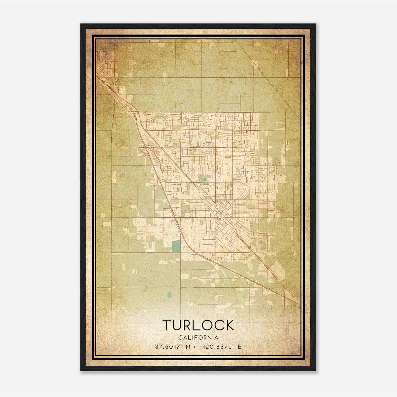 Vintage Turlock California Map Poster, Modern Home Decor Wall Art Print