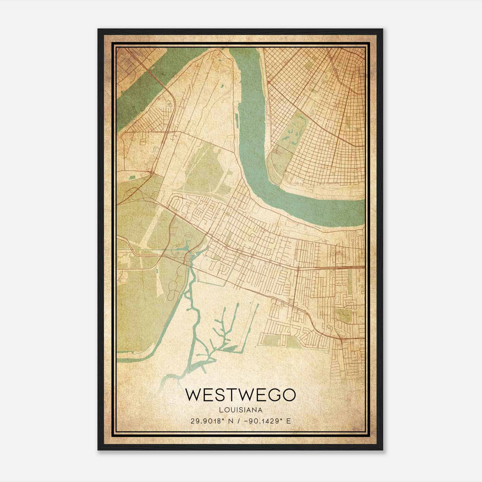Vintage Westwego Louisiana Map Poster, Modern Home Decor Wall Art Print
