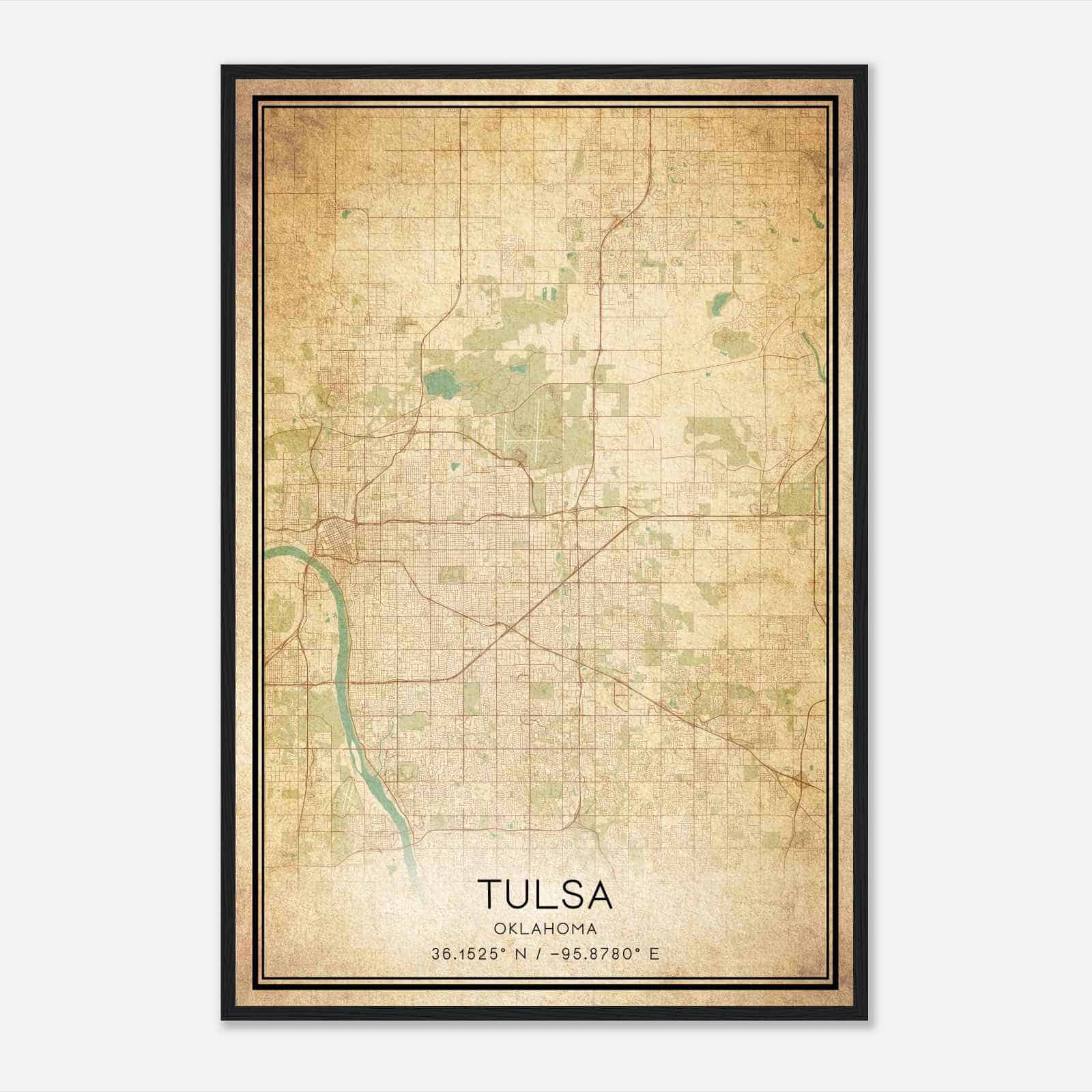 Vintage Tulsa Oklahoma Map Poster, Modern Home Decor Wall Art Print