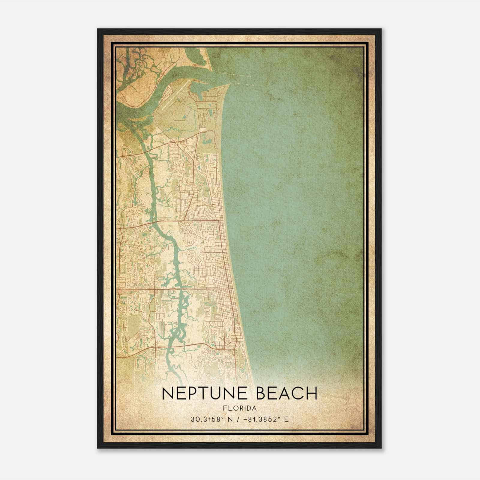 Vintage Neptune Beach Florida Map Poster, Modern Home Decor Wall Art Print