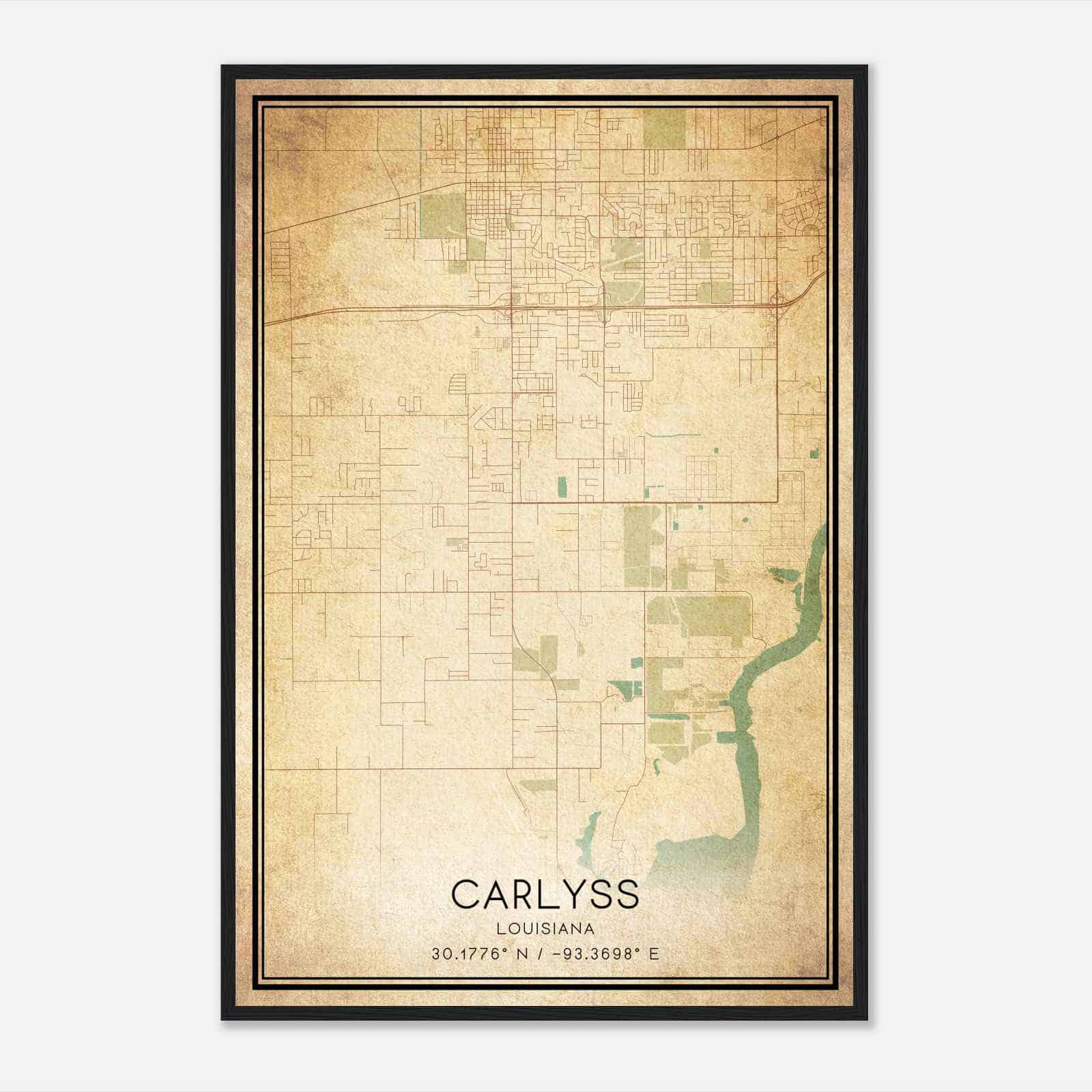Vintage Carlyss Louisiana Map Poster, Modern Home Decor Wall Art Print