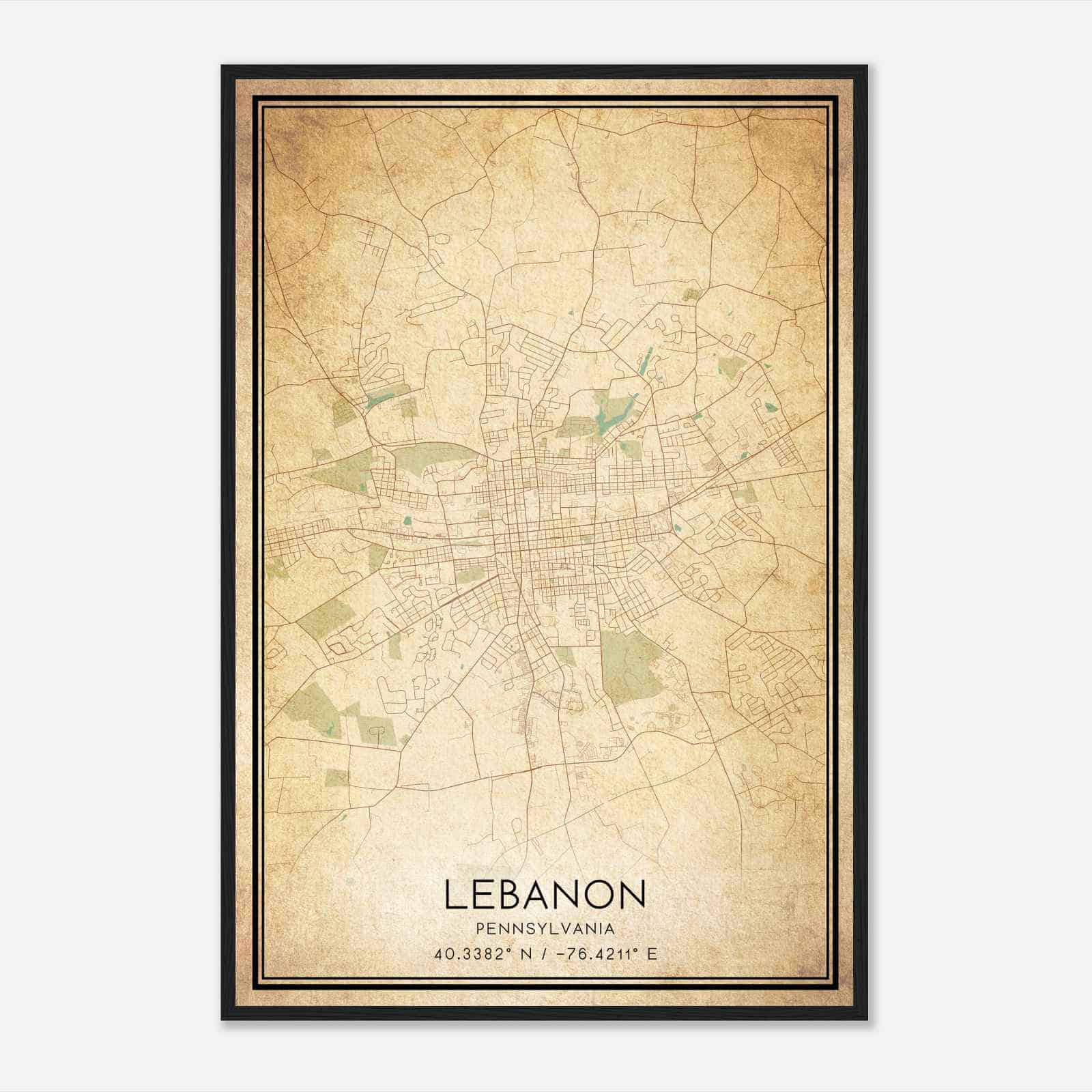 Vintage Lebanon Pennsylvania Map Poster, Modern Home Decor Wall Art Print