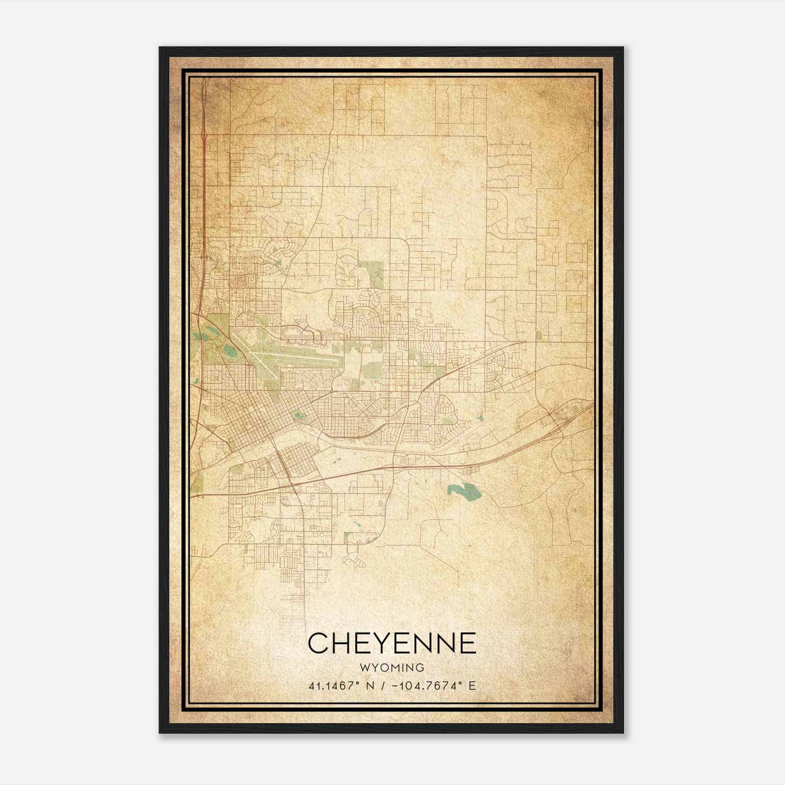 Vintage Cheyenne Wyoming Map Poster, Modern Home Decor Wall Art Print