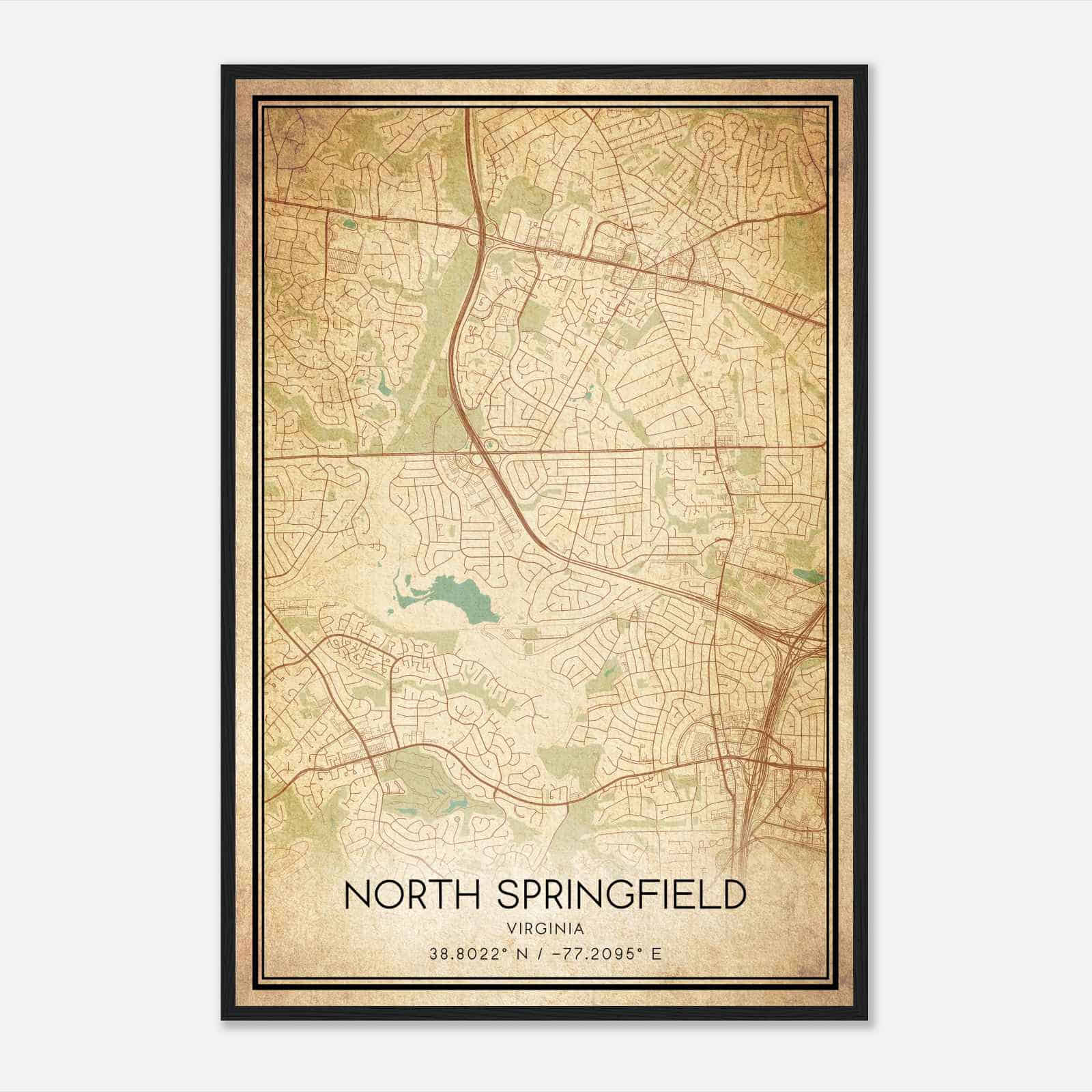 Vintage North Springfield Virginia Map Poster, Modern Home Decor Wall Art Print