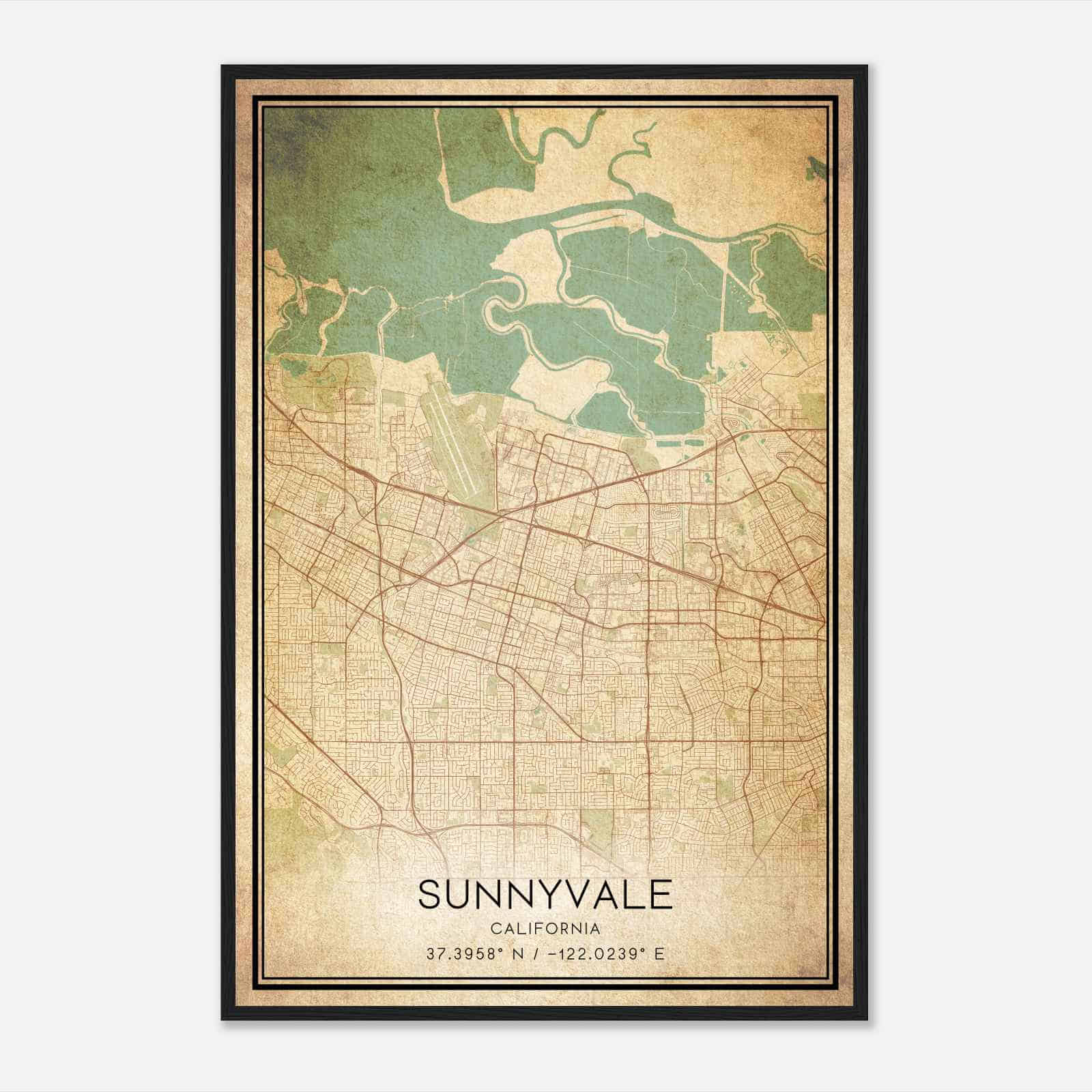 Vintage Sunnyvale California Map Poster, Modern Home Decor Wall Art Print
