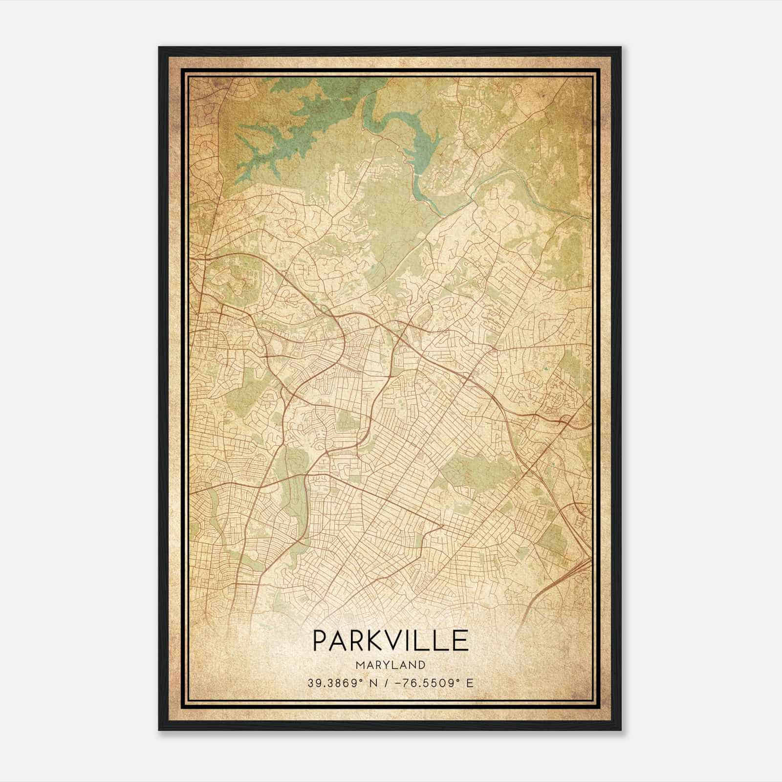Vintage Parkville Maryland Map Poster, Modern Home Decor Wall Art Print