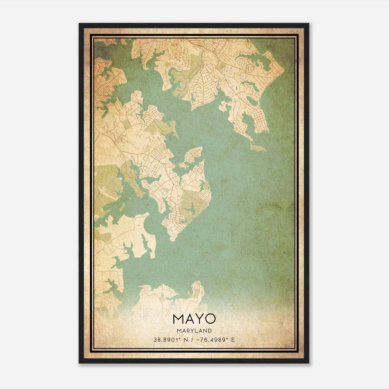 Vintage Mayo Maryland Map Poster, Modern Home Decor Wall Art Print