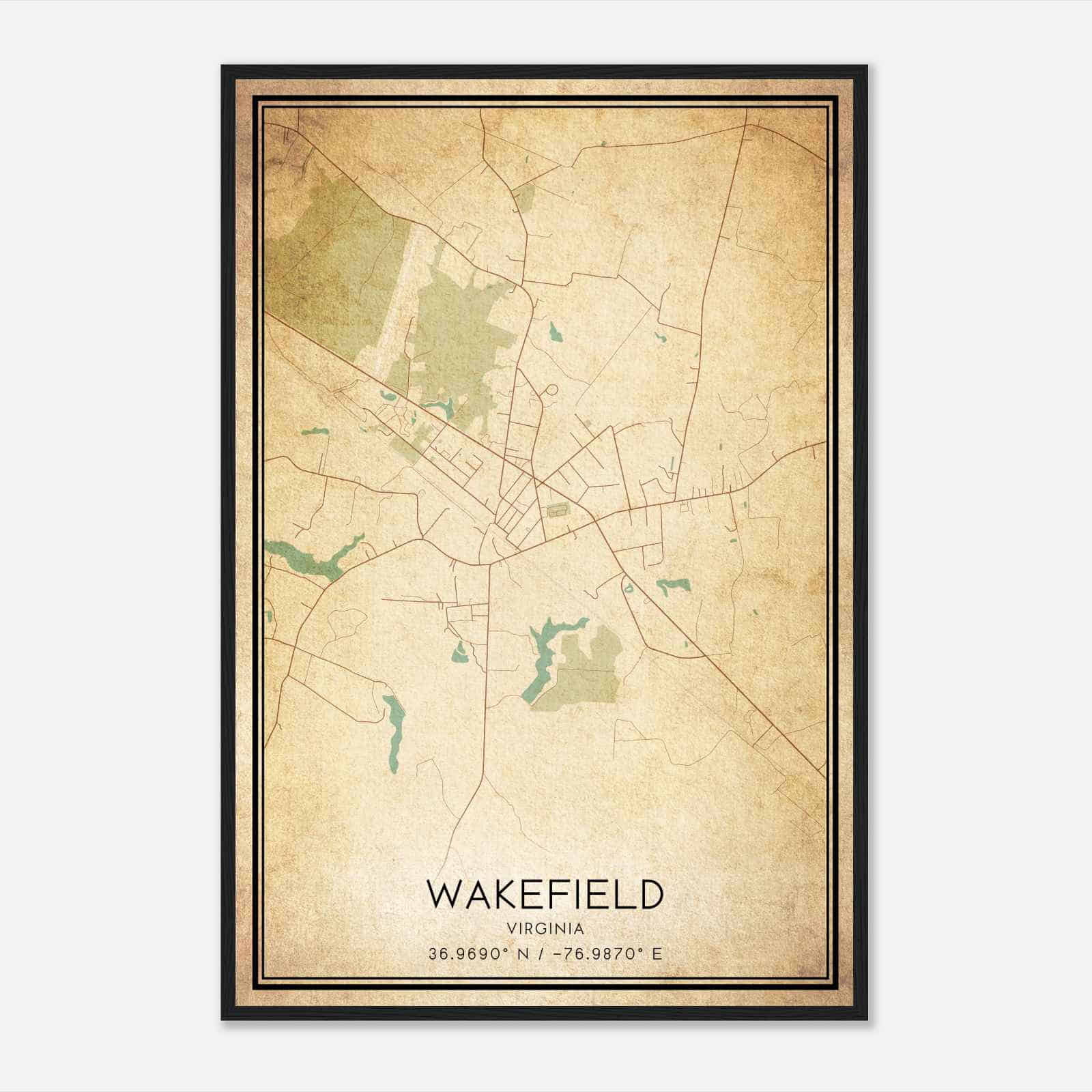 Vintage Wakefield Virginia Map Poster, Modern Home Decor Wall Art Print