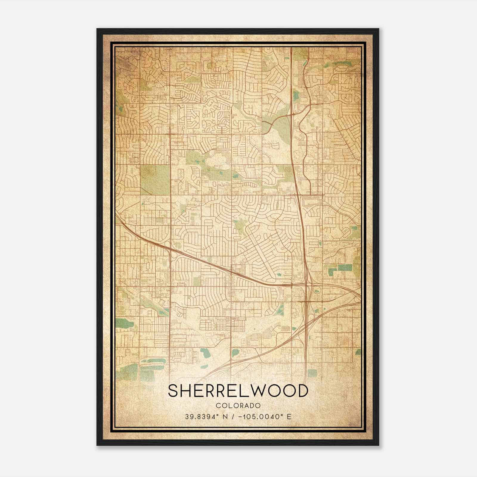 Vintage Sherrelwood Colorado Map Poster, Modern Home Decor Wall Art Print