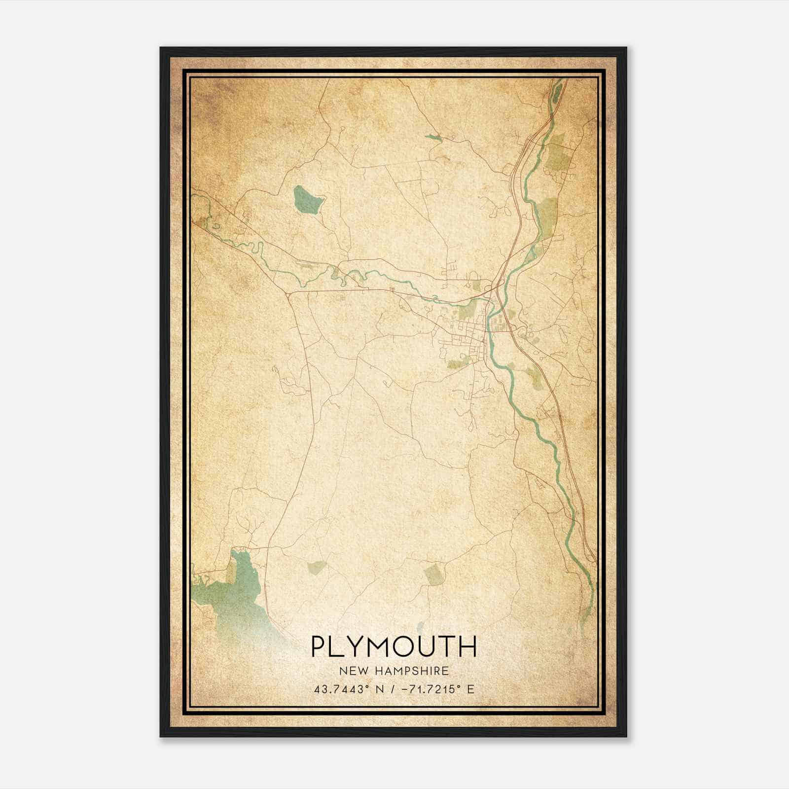 Vintage Plymouth New Hampshire Map Poster, Modern Home Decor Wall Art Print