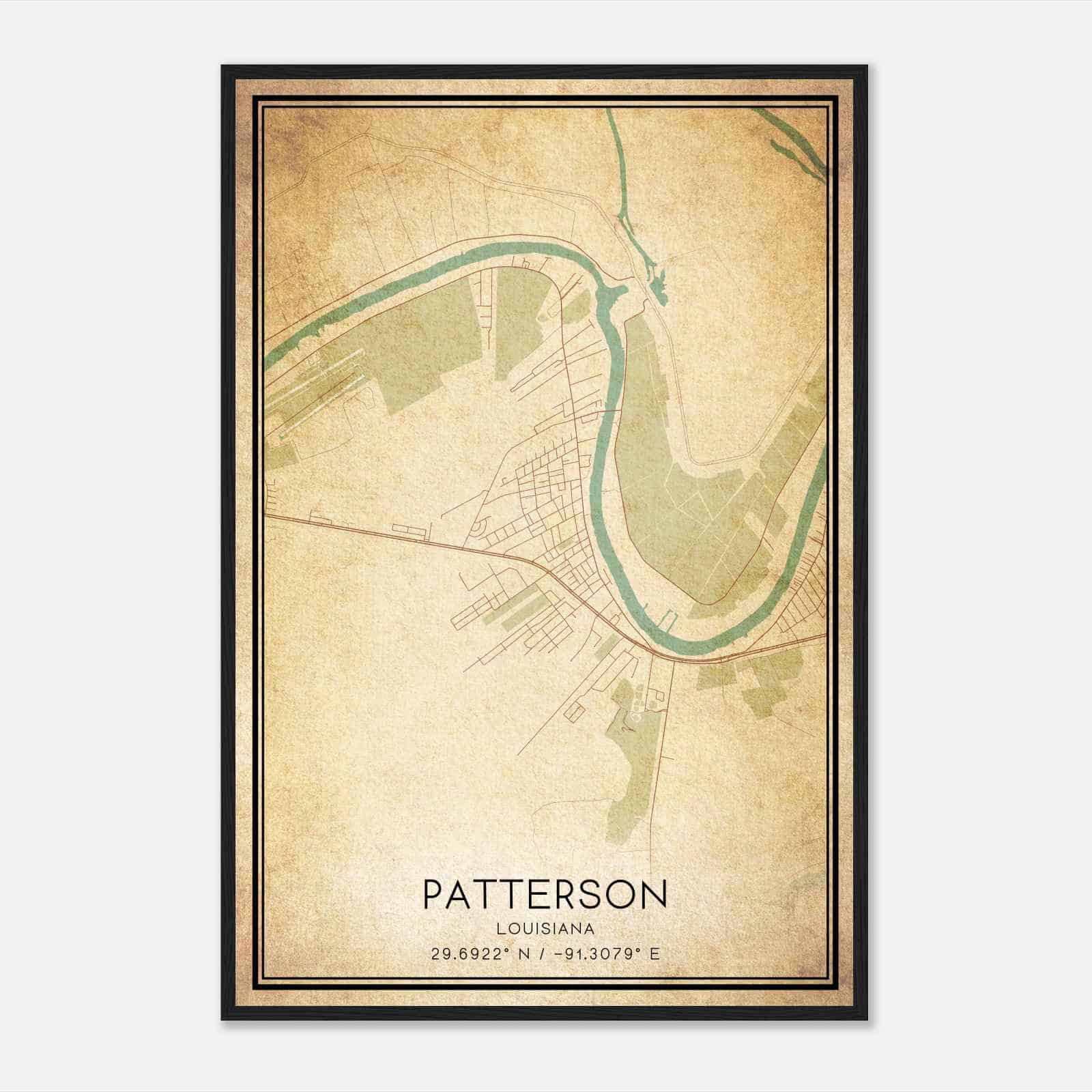 Vintage Patterson Louisiana Map Poster, Modern Home Decor Wall Art Print