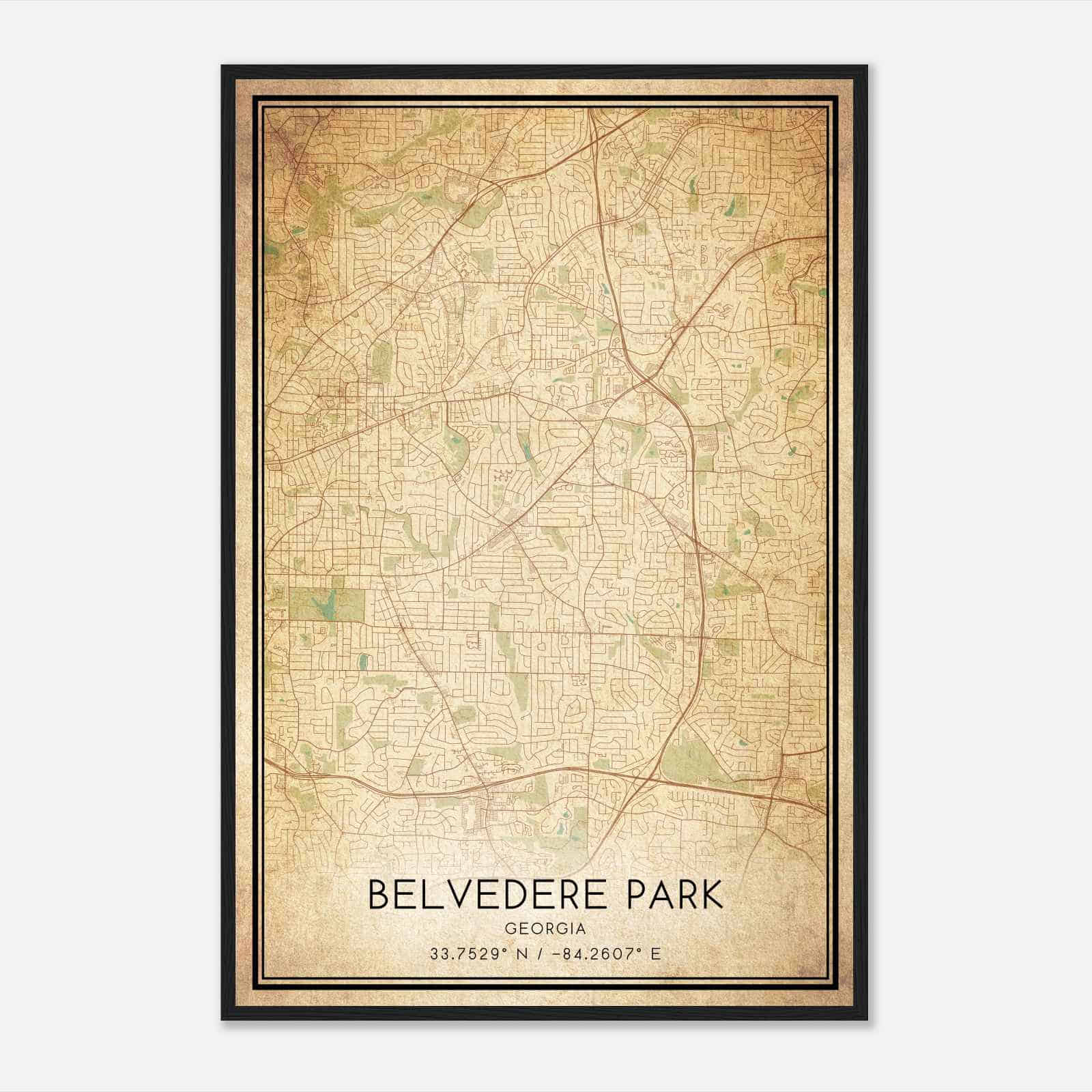 Vintage Belvedere Park Georgia Map Poster, Modern Home Decor Wall Art Print