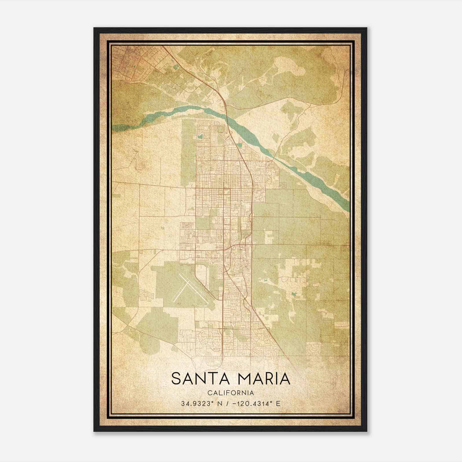 Vintage Santa Maria California Map Poster, Modern Home Decor Wall Art Print