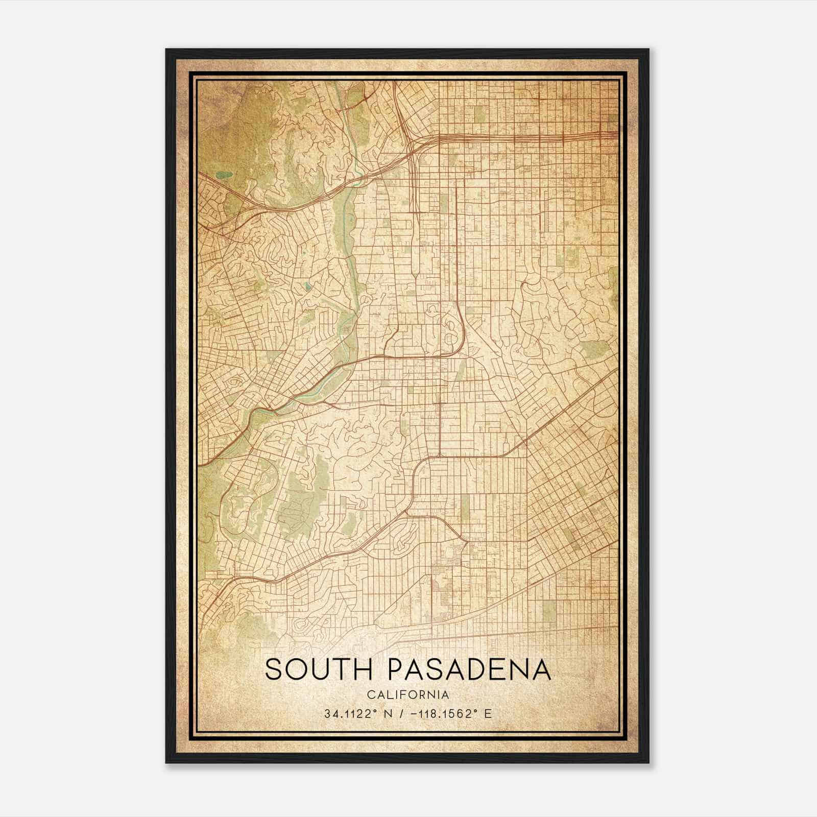Vintage South Pasadena California Map Poster, Modern Home Decor Wall Art Print